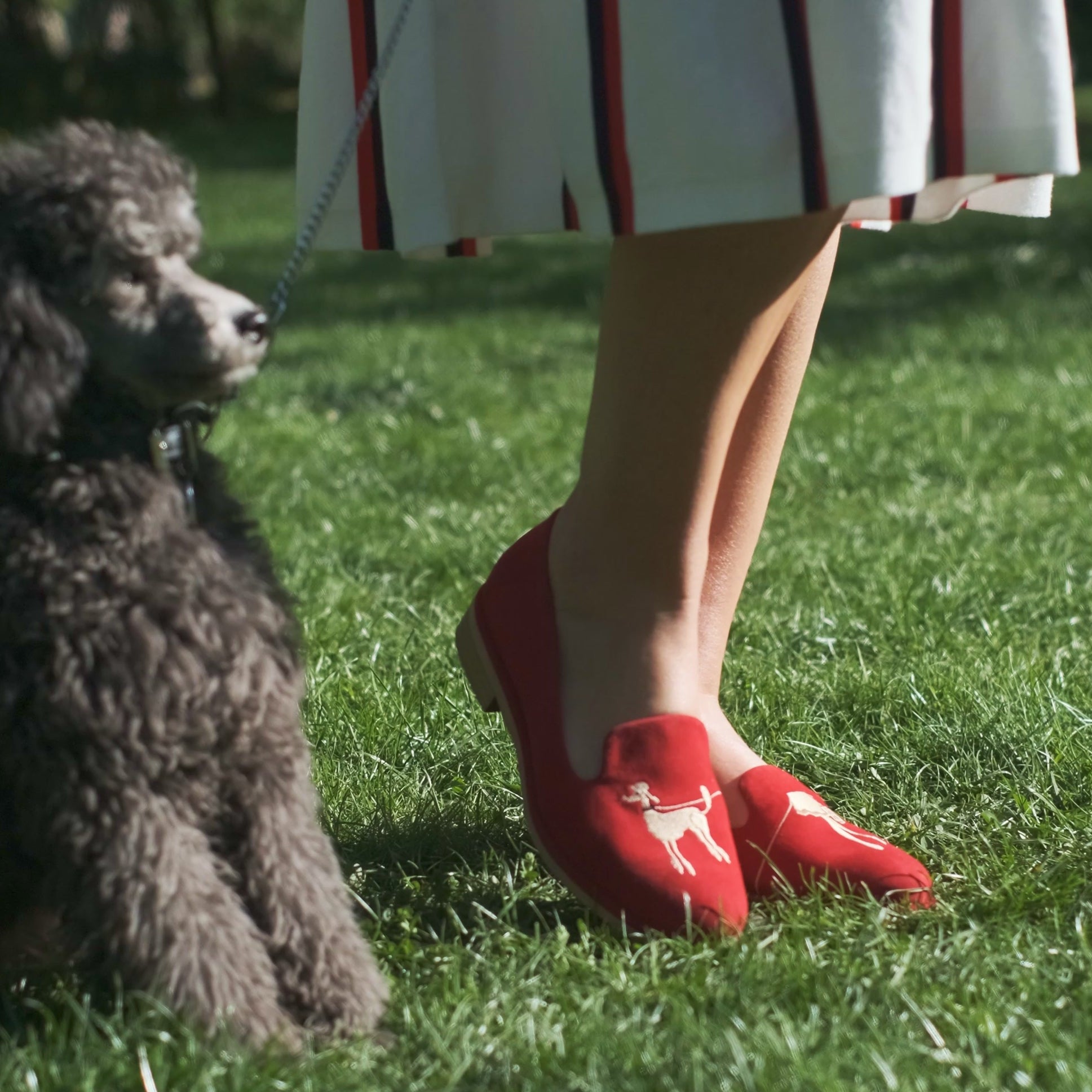 Fetch - Red - Women's round toe poodle embroidered comfy leather loafer