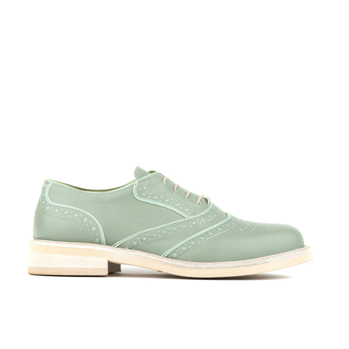 Brick Lane - Green - Women's contrast leather lace-up brogue