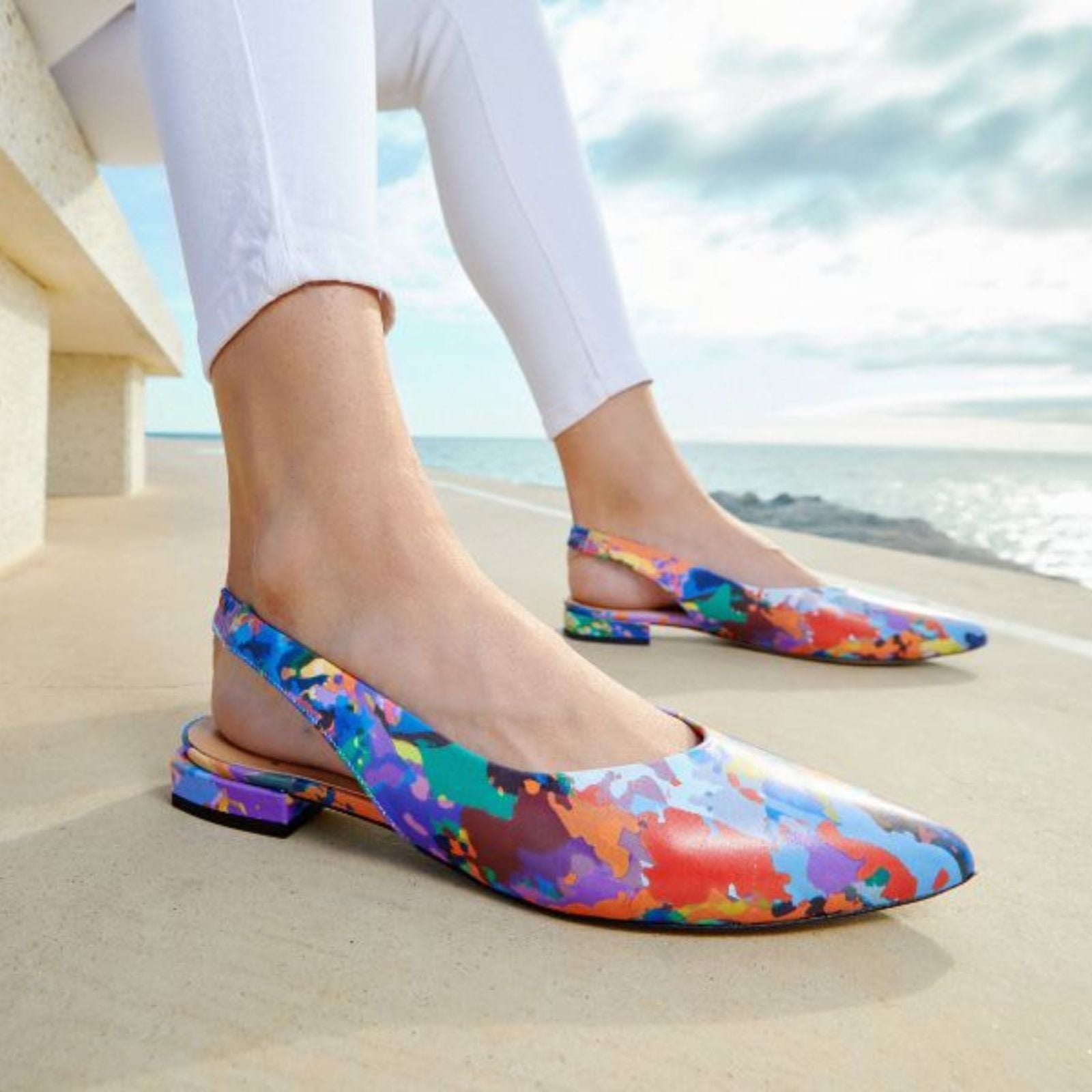 Holly - Summer Colours -Women's pointed toe printed leather slingbacks