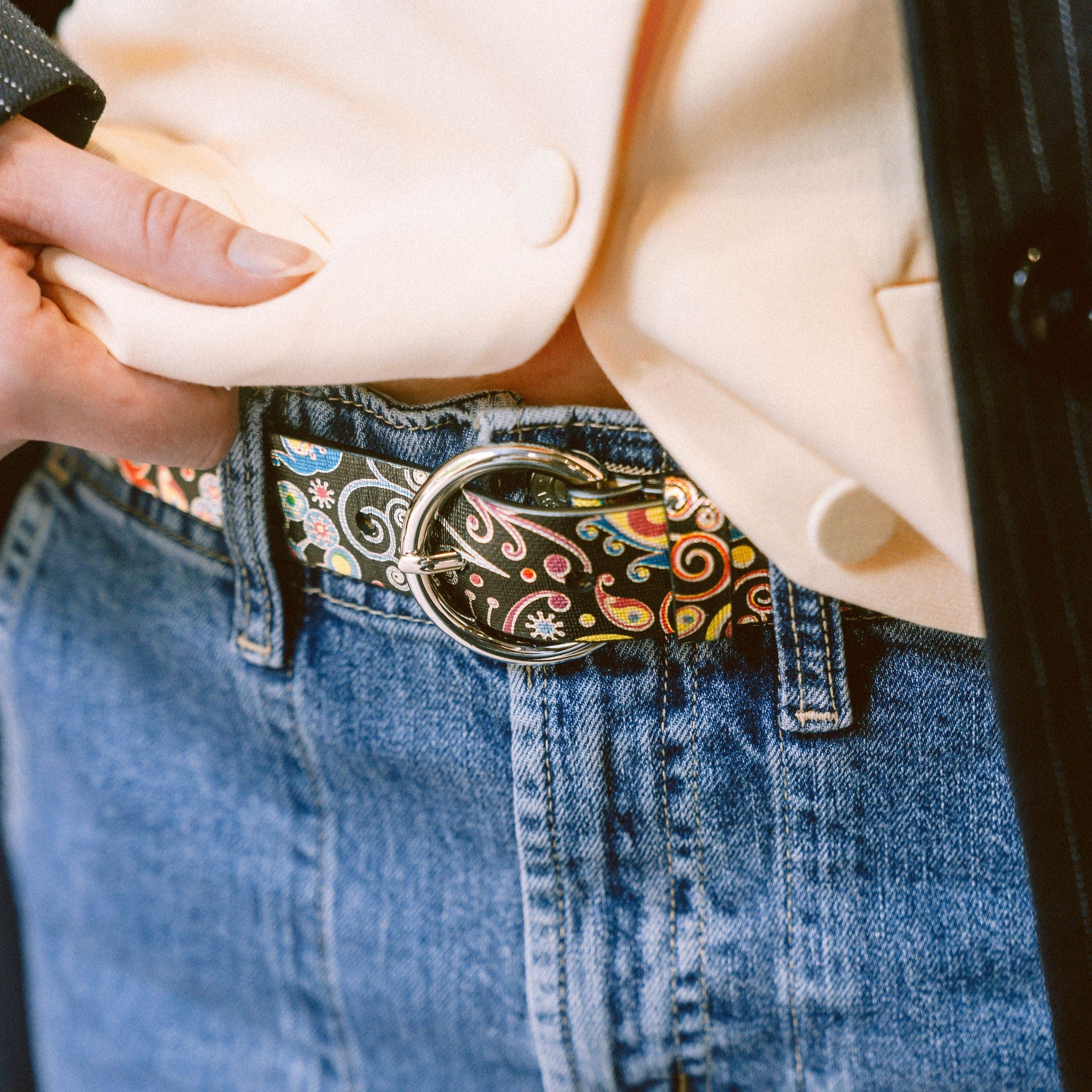 Emma - Navy Pink - Women's Italian leather belt