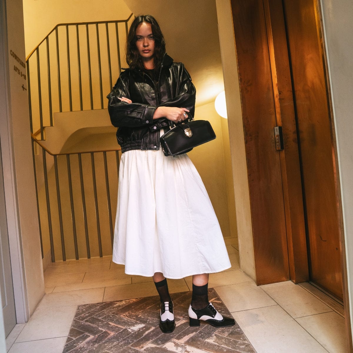 Ziggy - Black & White - Women’s Patent Leather lace-up Brogue Heel