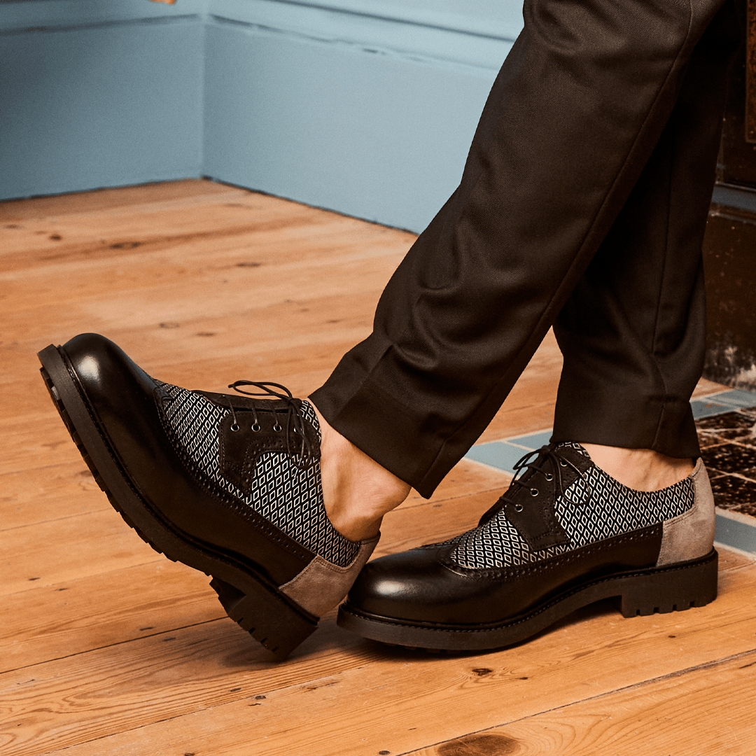 Cyclone - Black Diamonds - Men's chunky sole leather shoe