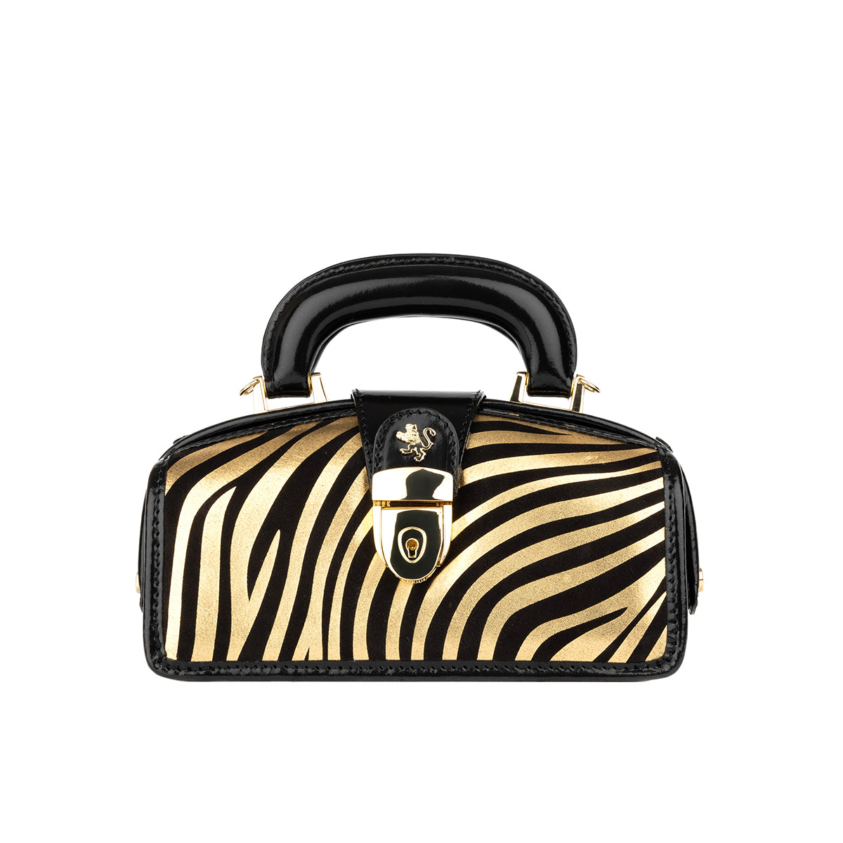 Gazelle Mini - Black & Gold Stripes - Women’s mini leather top handle & crossbody bag