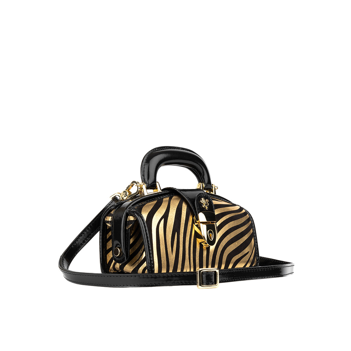 Gazelle Mini - Black & Gold Stripes - Women’s mini leather top handle & crossbody bag