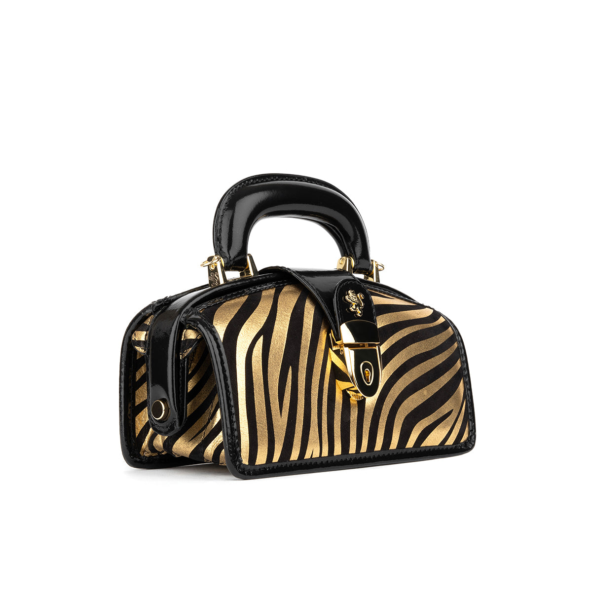 Gazelle Mini - Black & Gold Stripes - Women’s mini leather top handle & crossbody bag