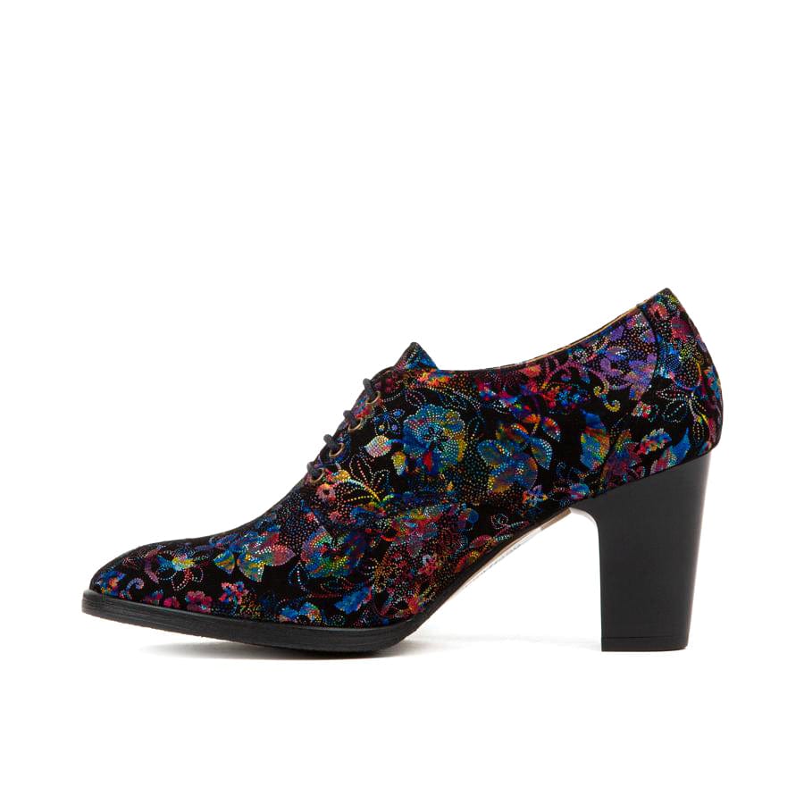 Roulette - Black Flower - Women's leather heeled oxford lace-up
