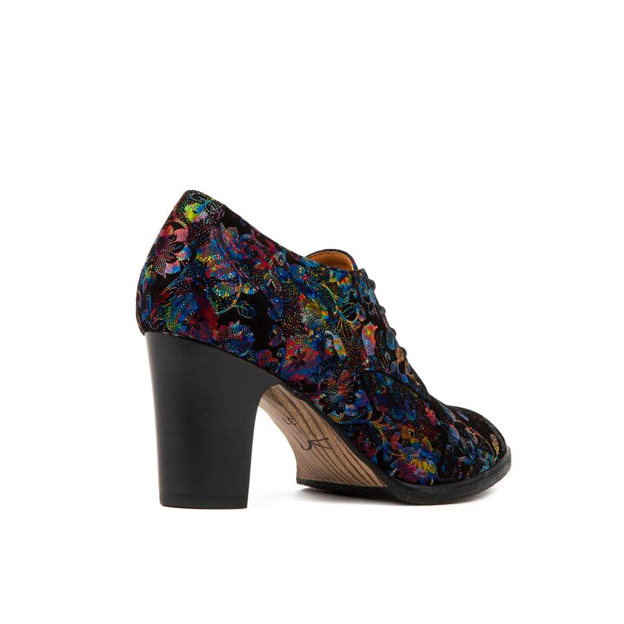 Roulette - Black Flower - Women's leather heeled oxford lace-up