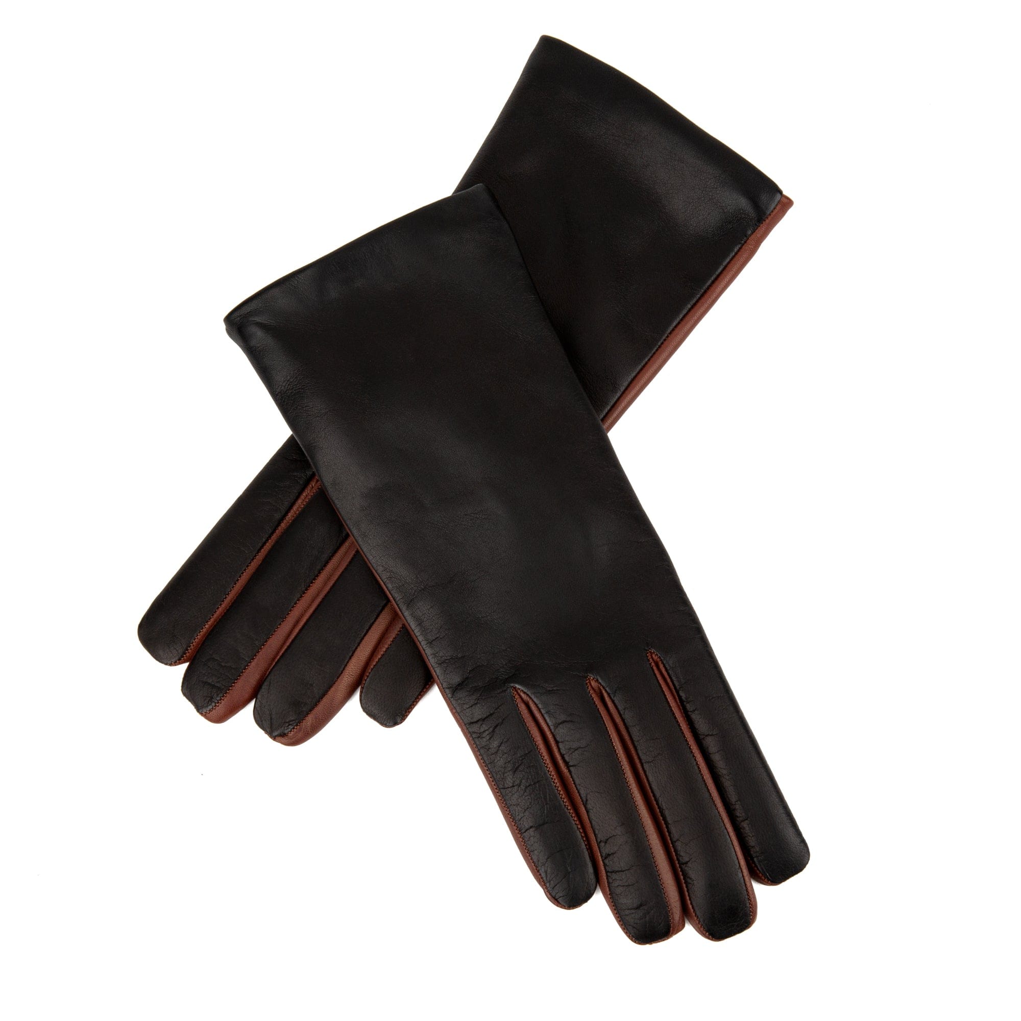 Reheat - Black & Brown - Women's Italian leather gloves wool lined in black & brown