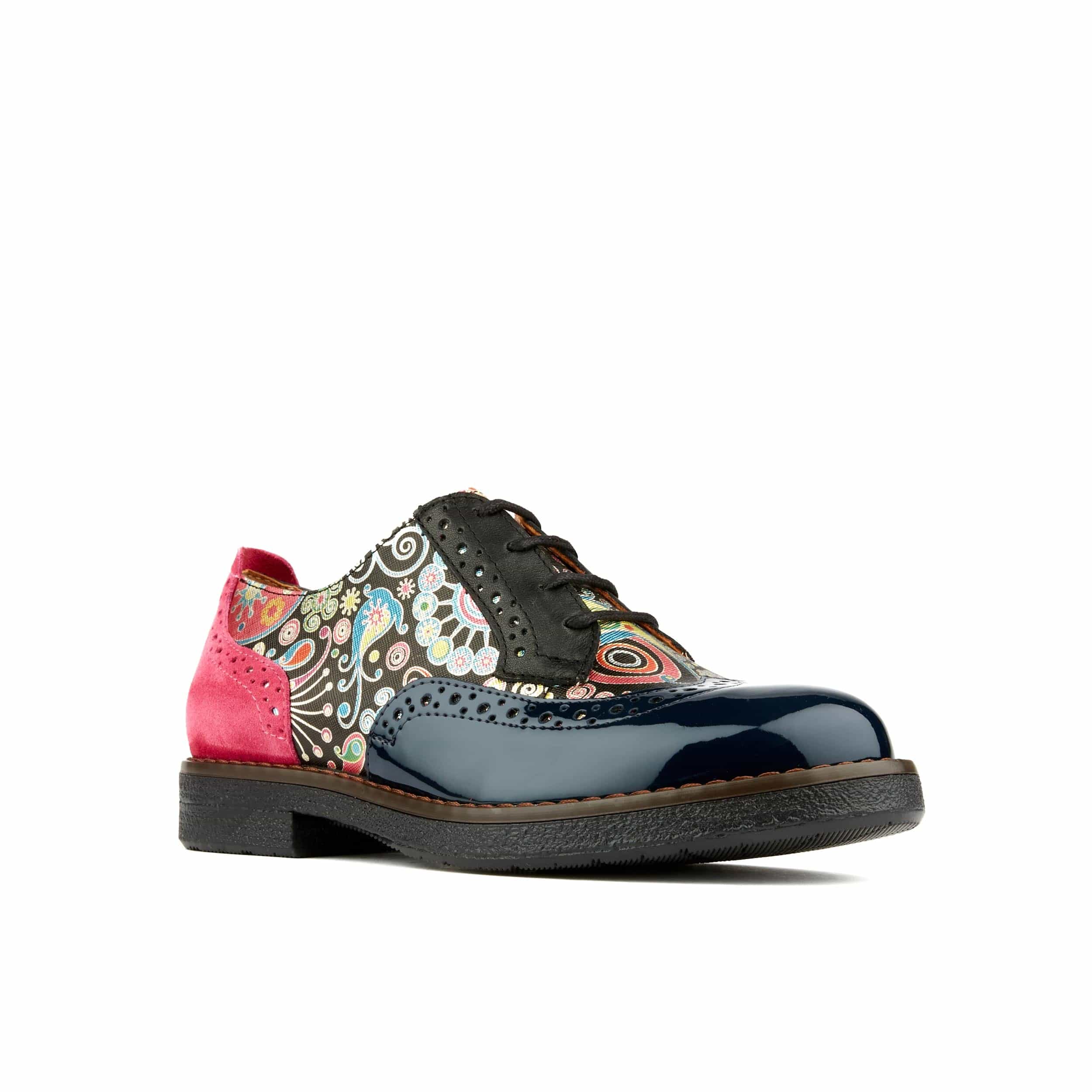 The Artist - Navy Pink - Women's leather lace-up shoe with brogue detailing