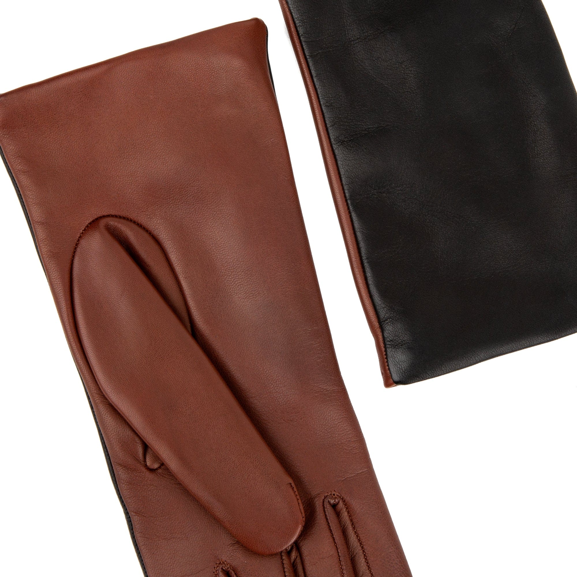 Reheat - Black & Brown - Women's Italian leather gloves wool lined in black & brown