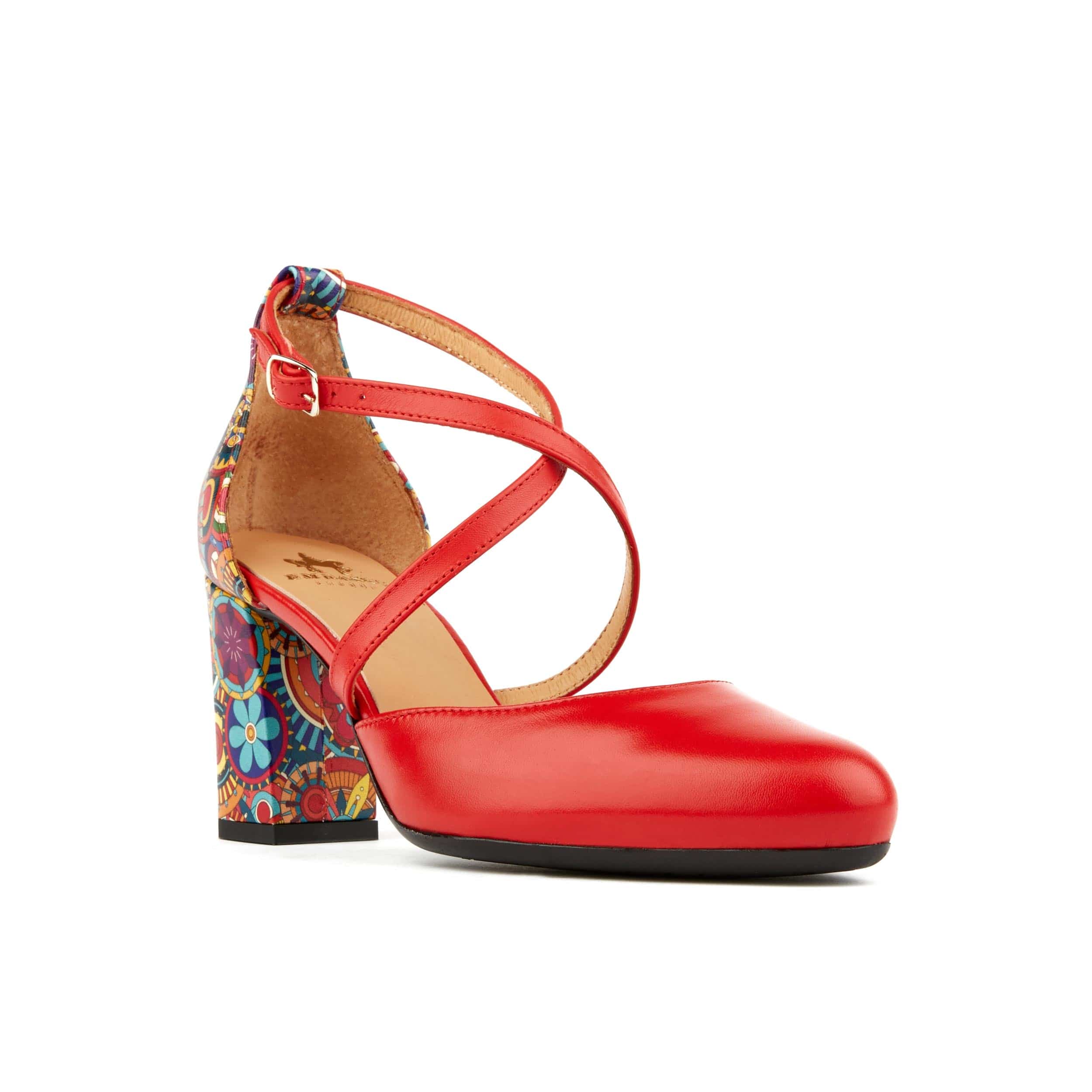 Kylie - Red Signature - Women's leather strappy 3 inch block heel in red