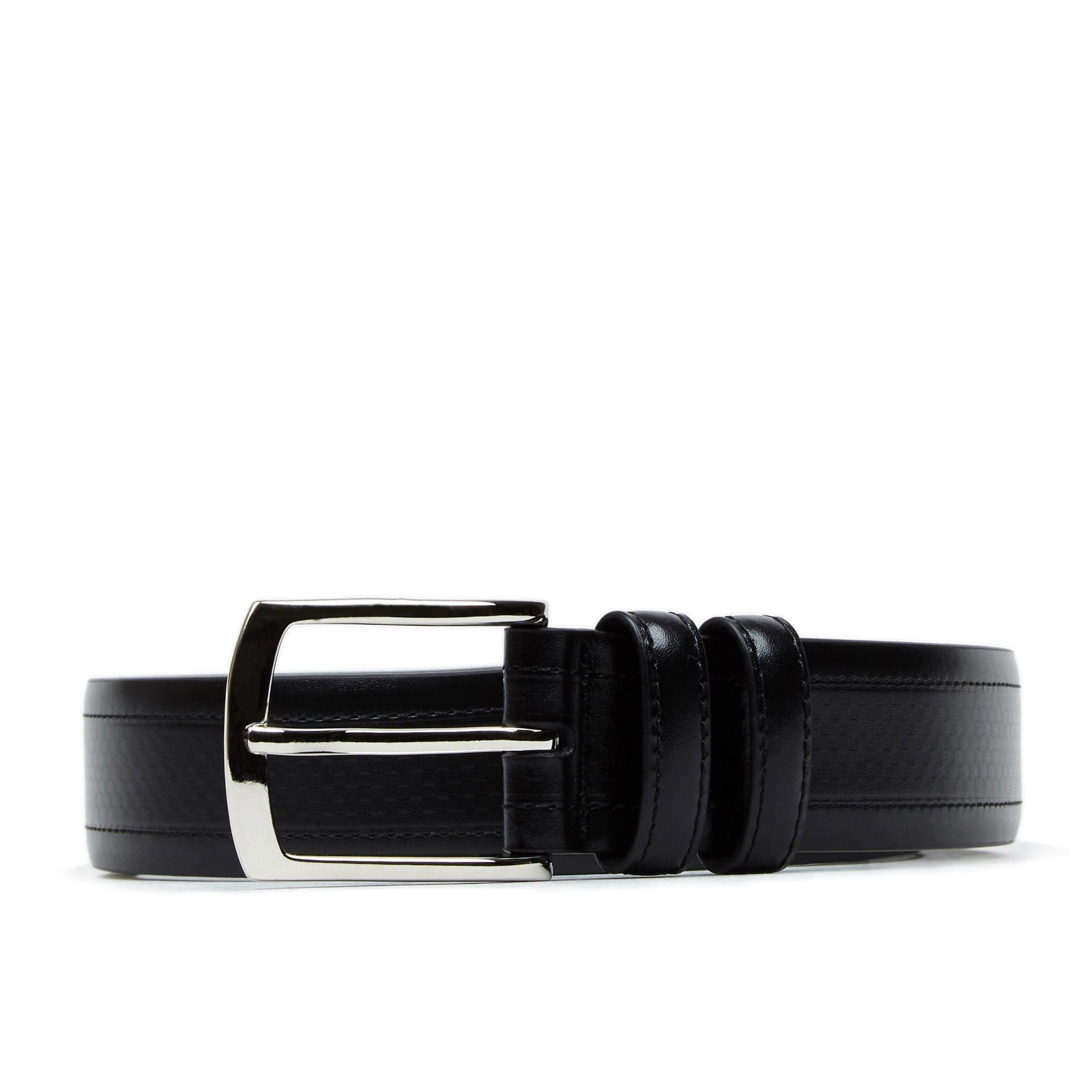 Oscar - Black - Men's black stitched leather belt with classic buckle