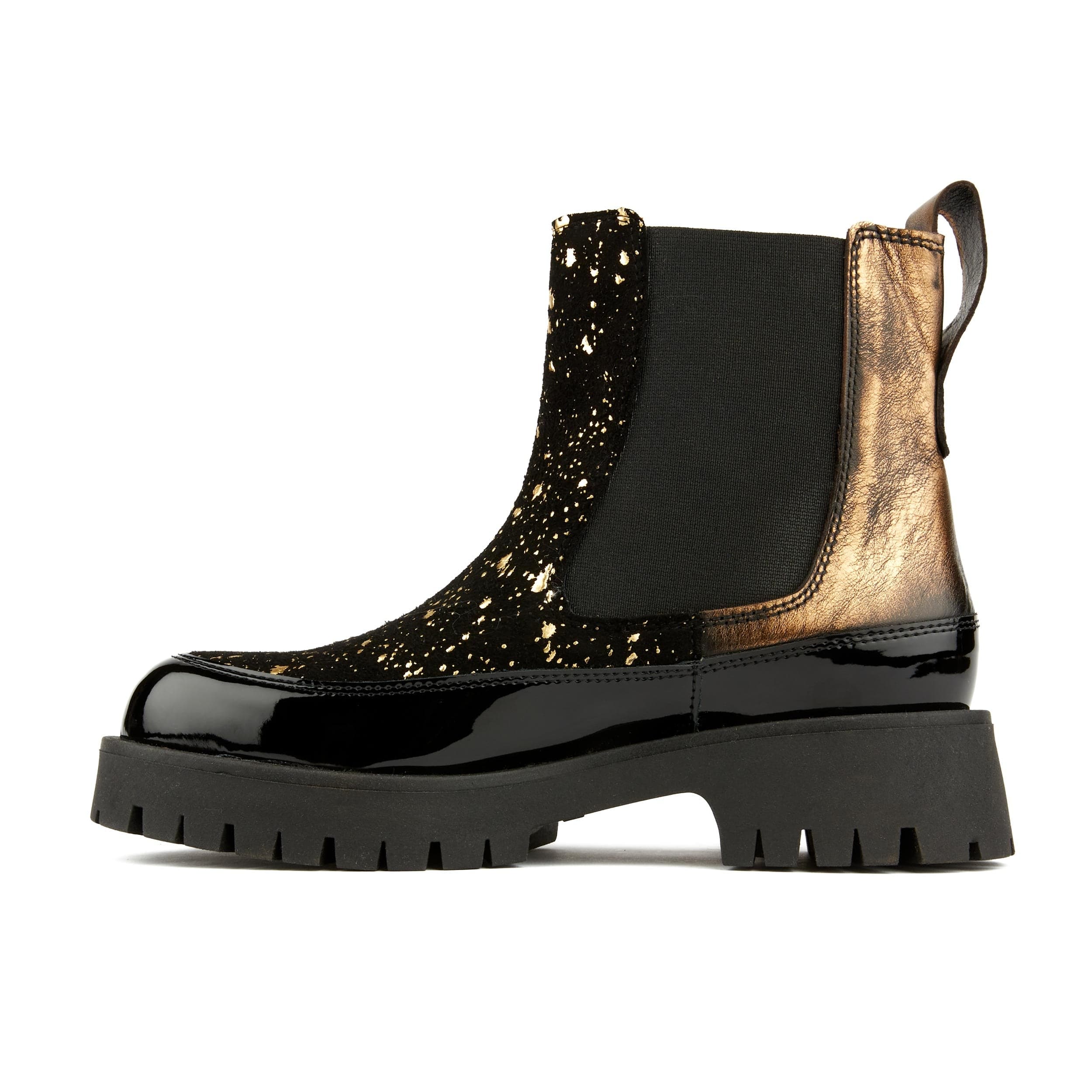 Bora - Black Gold - Women's chunky sole round toe leather chelsea boot in black