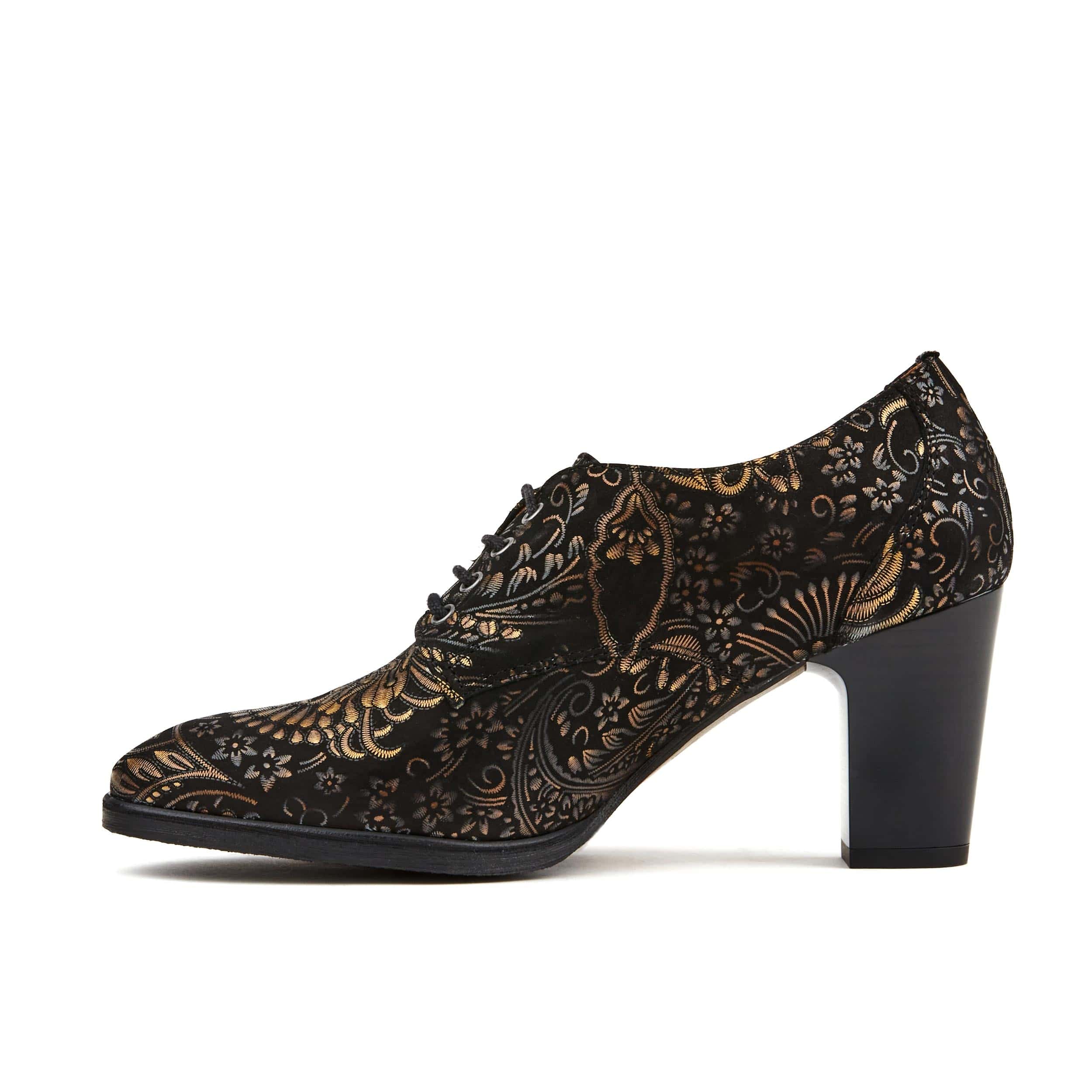 Roulette - Gold feathers - Women's leather heeled oxford lace-up
