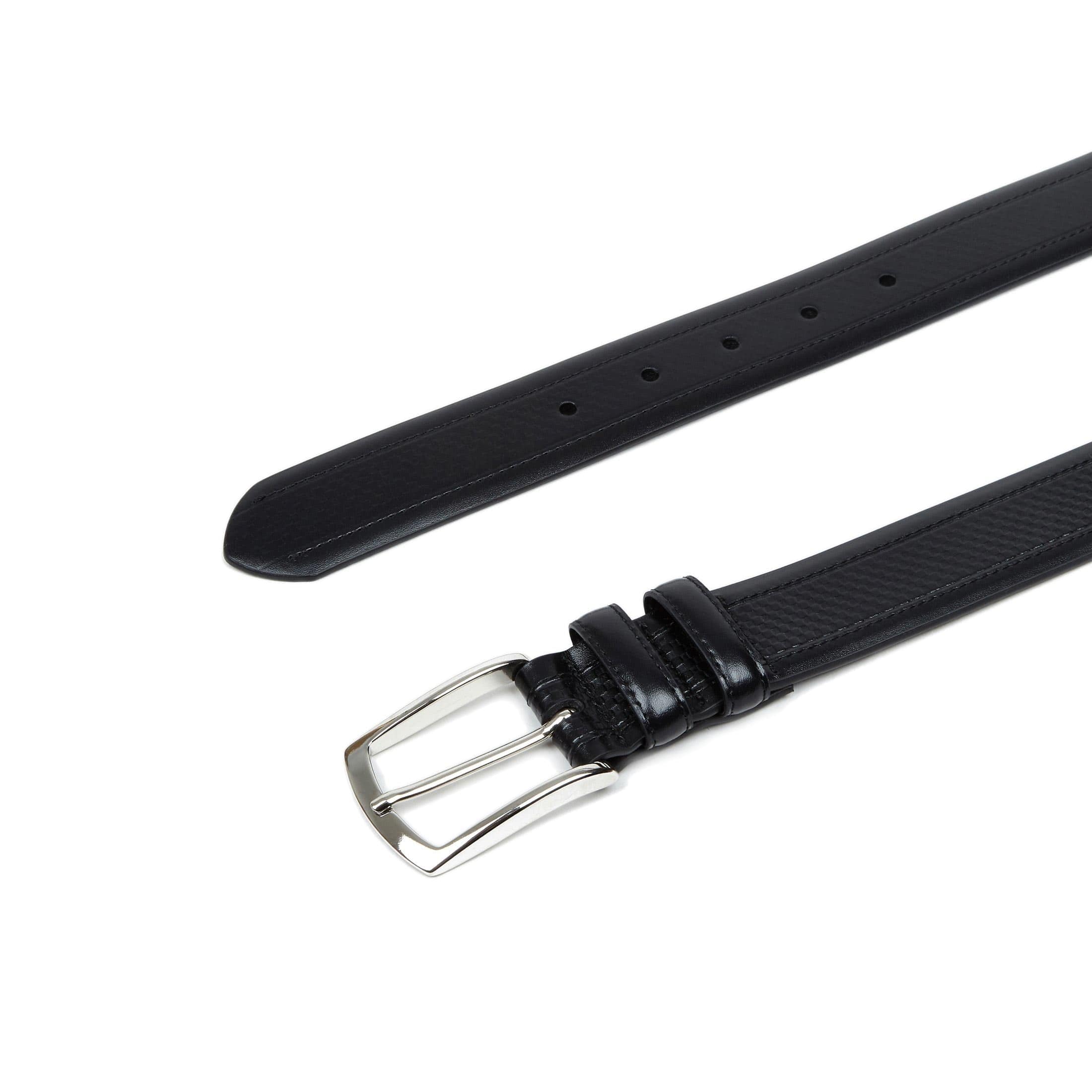 Oscar - Black - Men's black stitched leather belt with classic buckle
