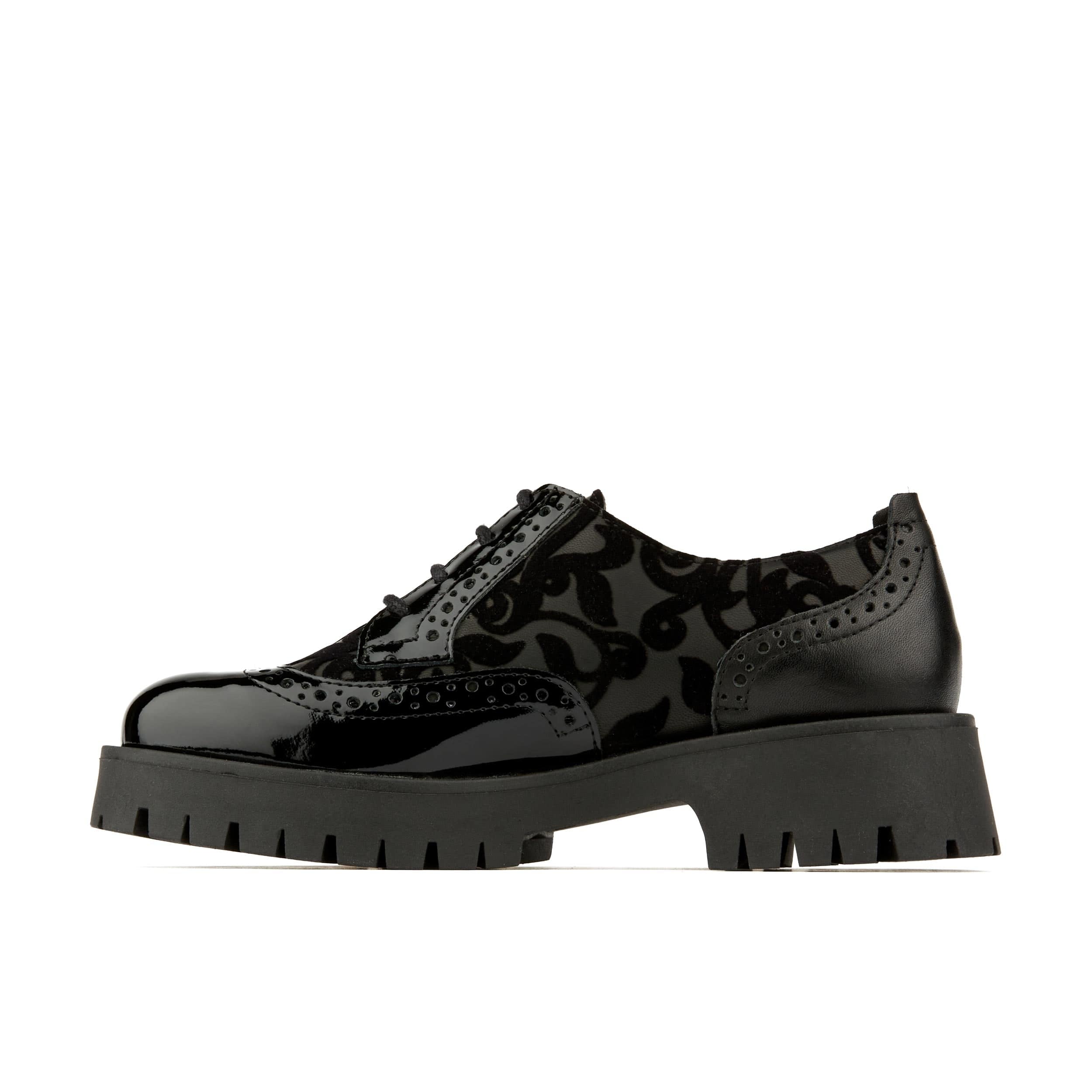 Artisan - Black Floral - Women's leather lace-up shoe with brogue detailing