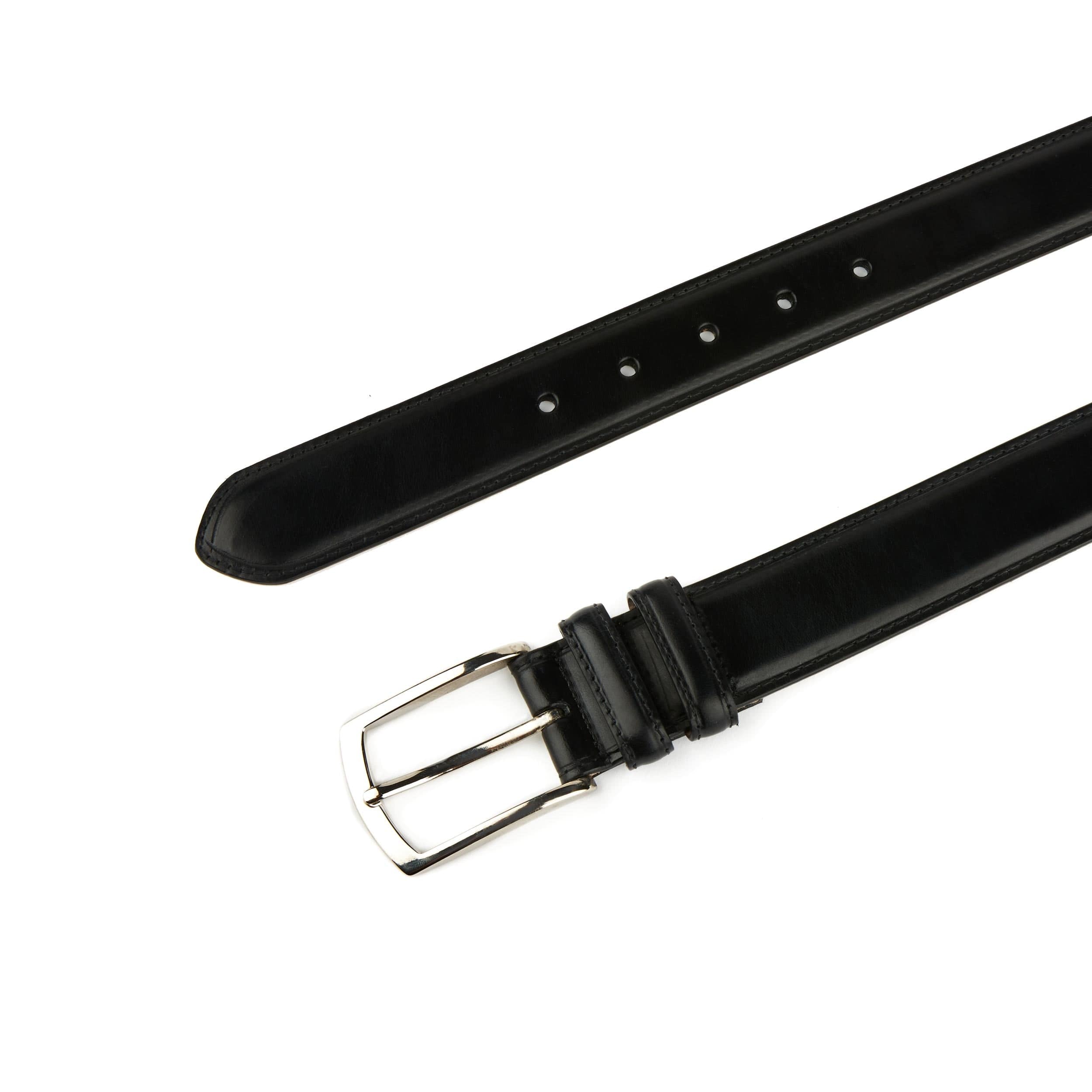James - Black - Men's classic black leather belt with silver colour buckle