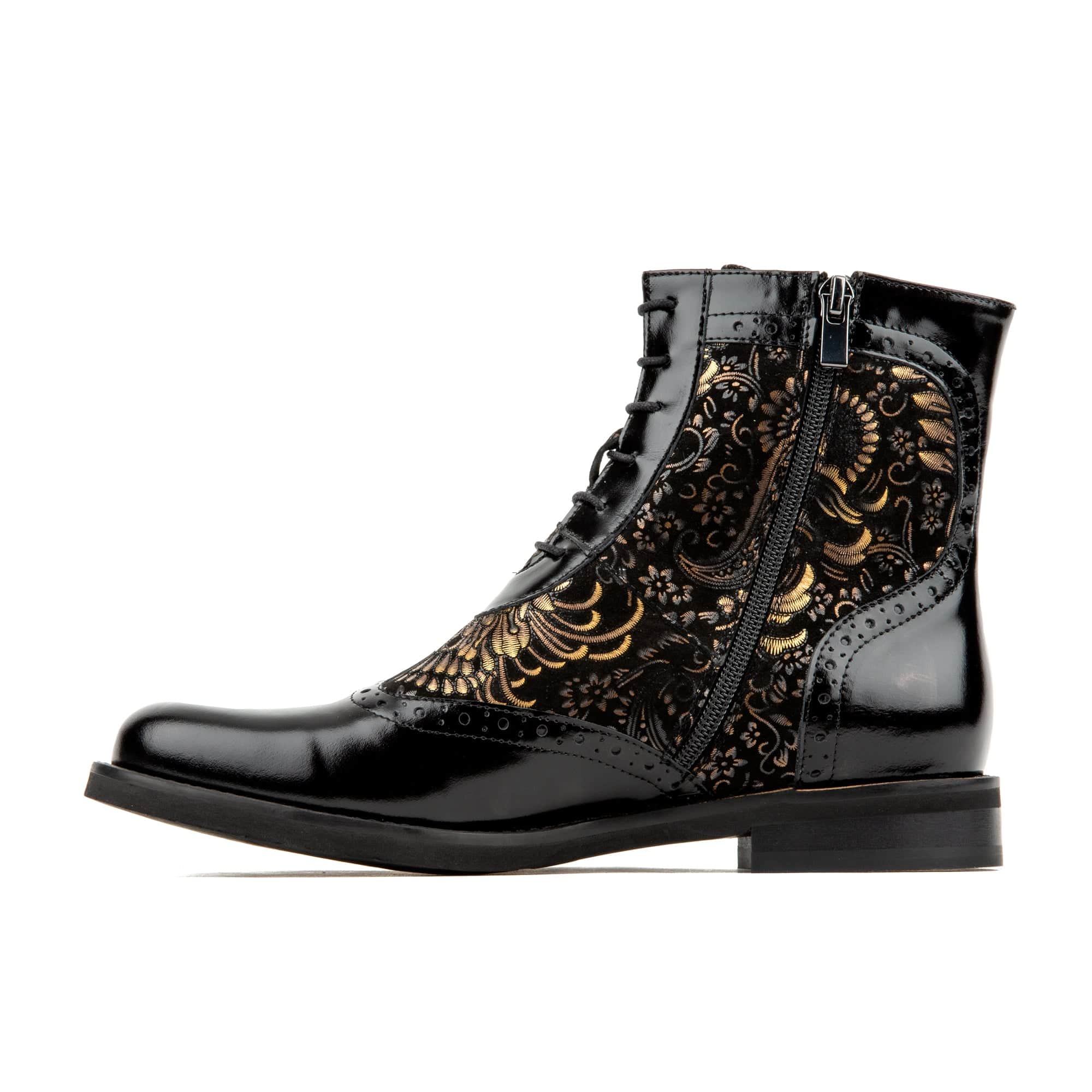 Mantis - Black Gold - Women's above-the-ankle lace-up boot with brogue & paisley detailing