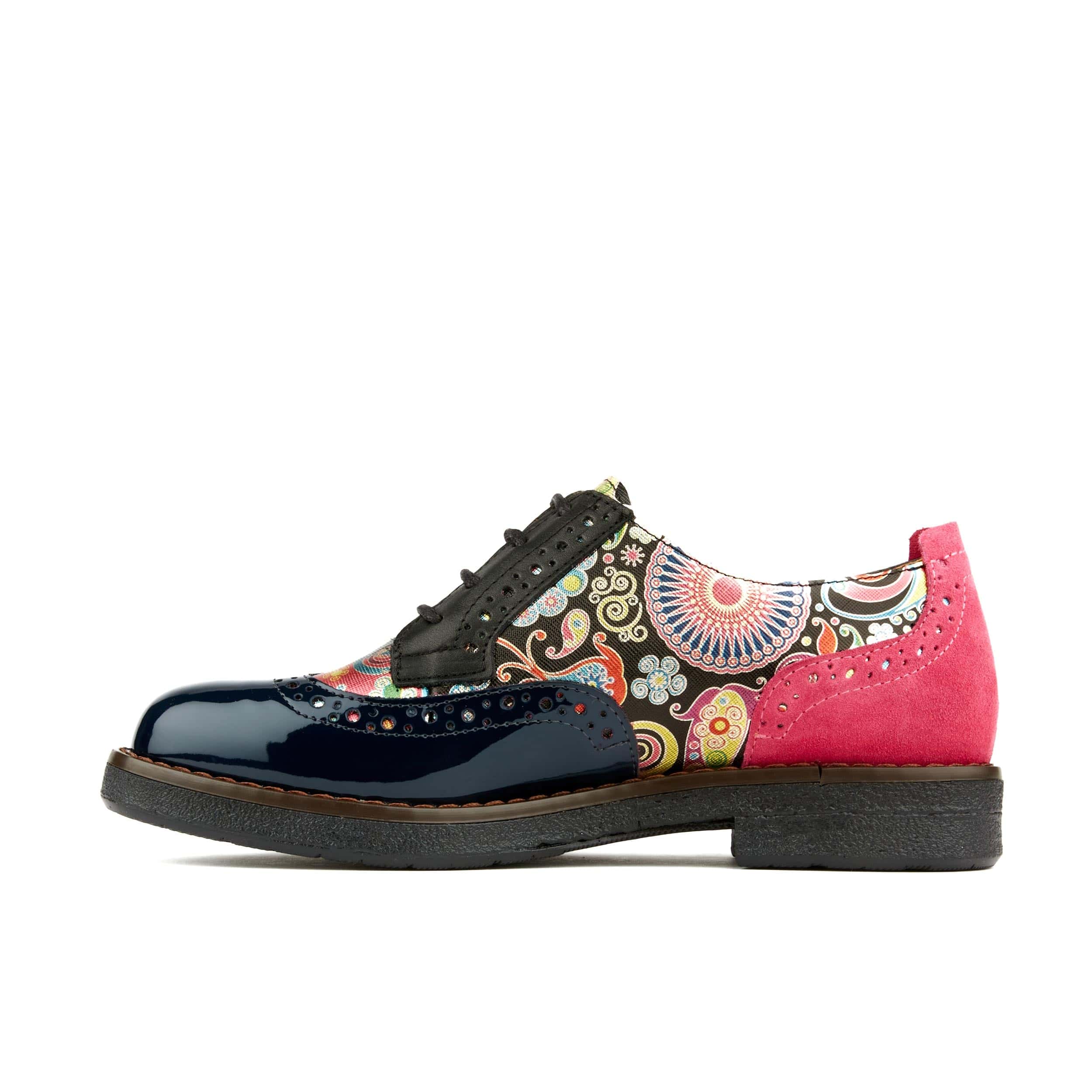 The Artist - Navy Pink - Women's leather lace-up shoe with brogue detailing