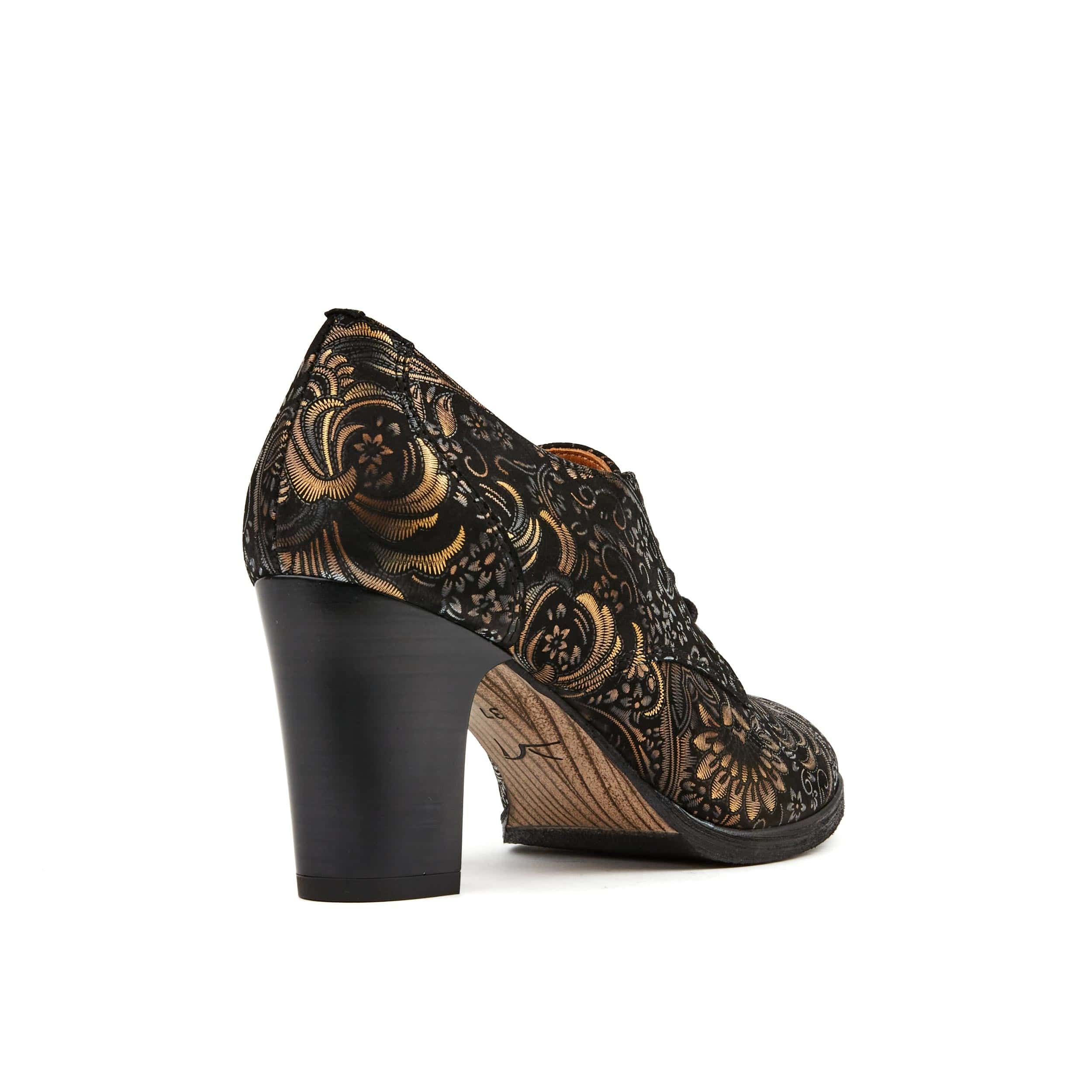 Roulette - Gold feathers - Women's leather heeled oxford lace-up