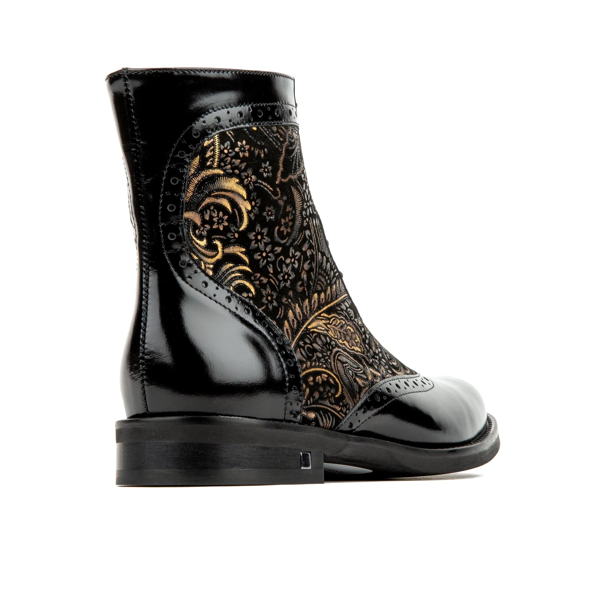 Mantis - Black Gold - Women's above-the-ankle lace-up boot with brogue & paisley detailing