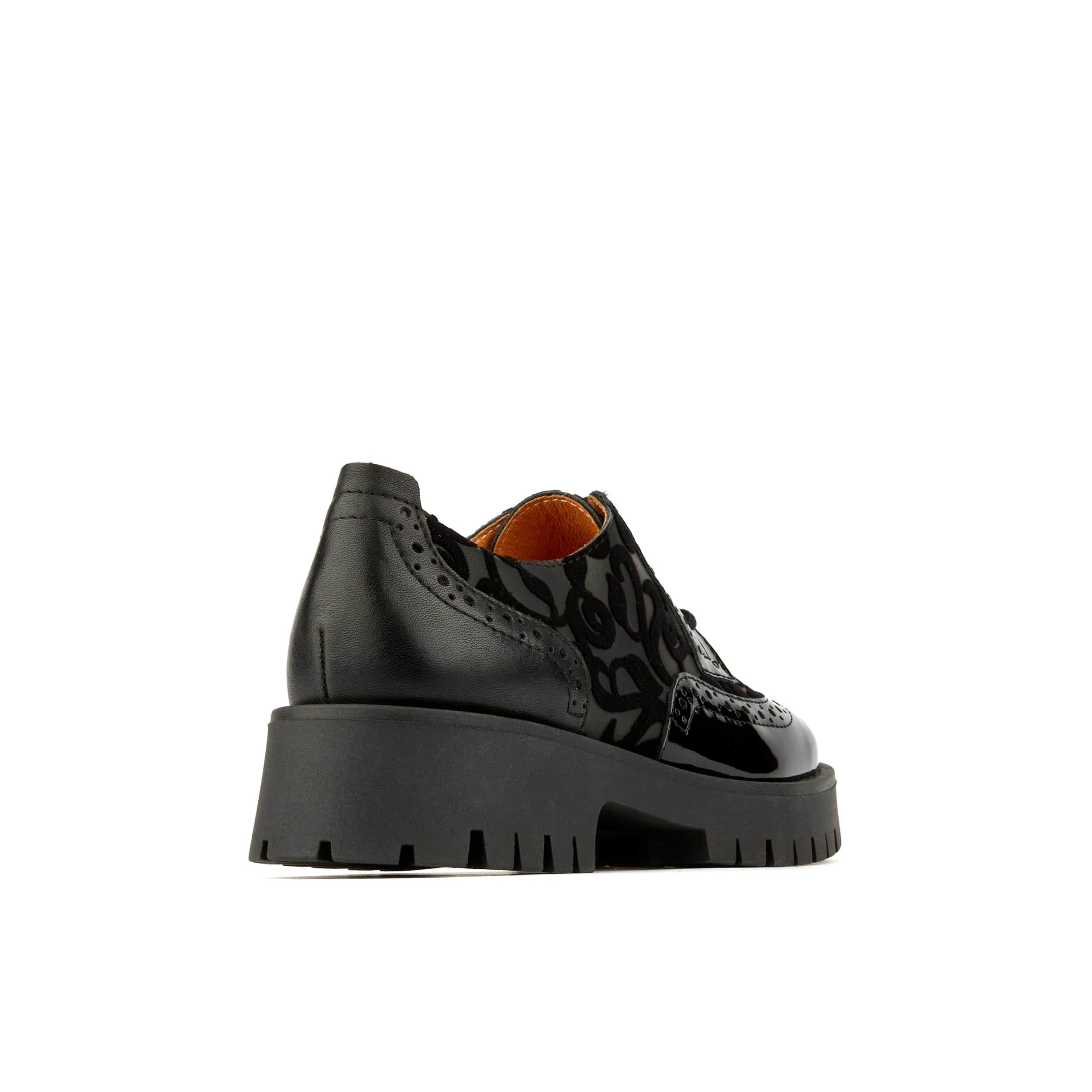 Artisan - Black Floral - Women's leather lace-up shoe with brogue detailing