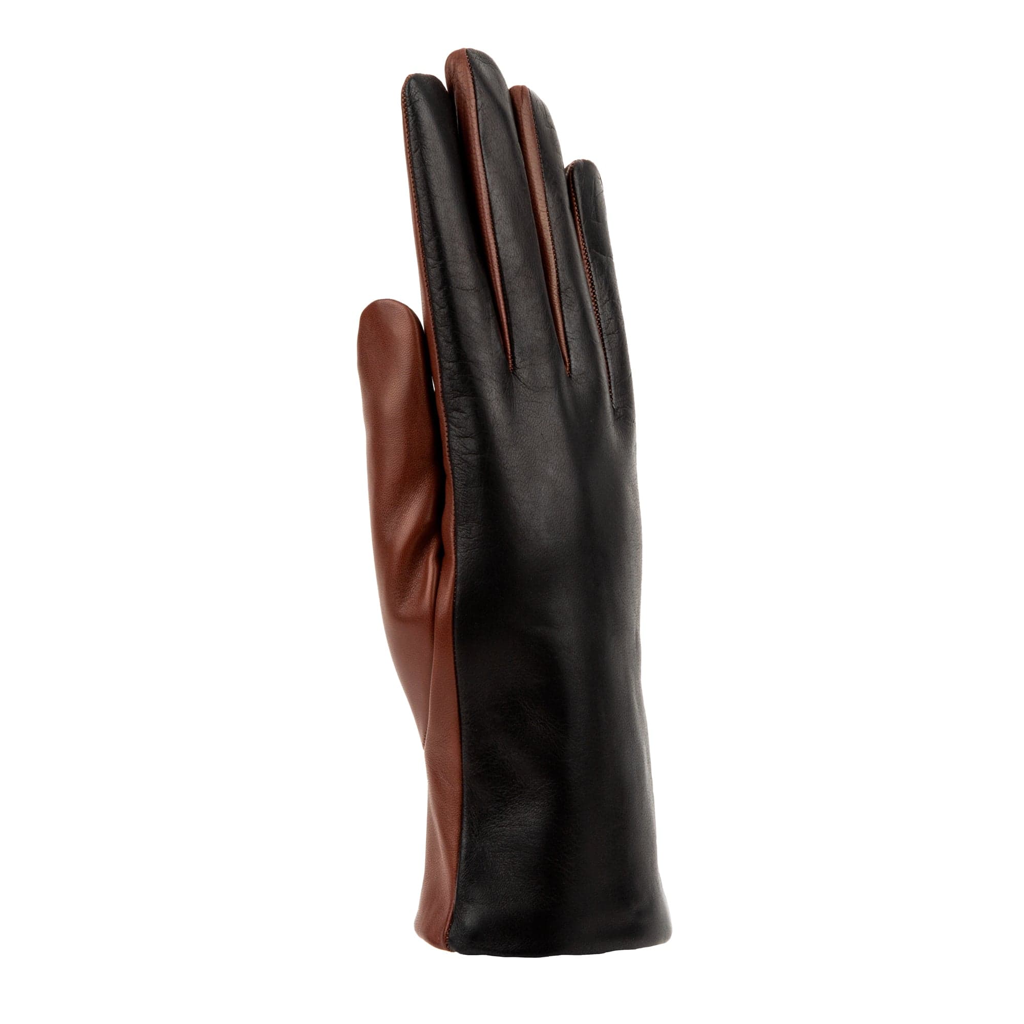 Reheat - Black & Brown - Women's Italian leather gloves wool lined in black & brown