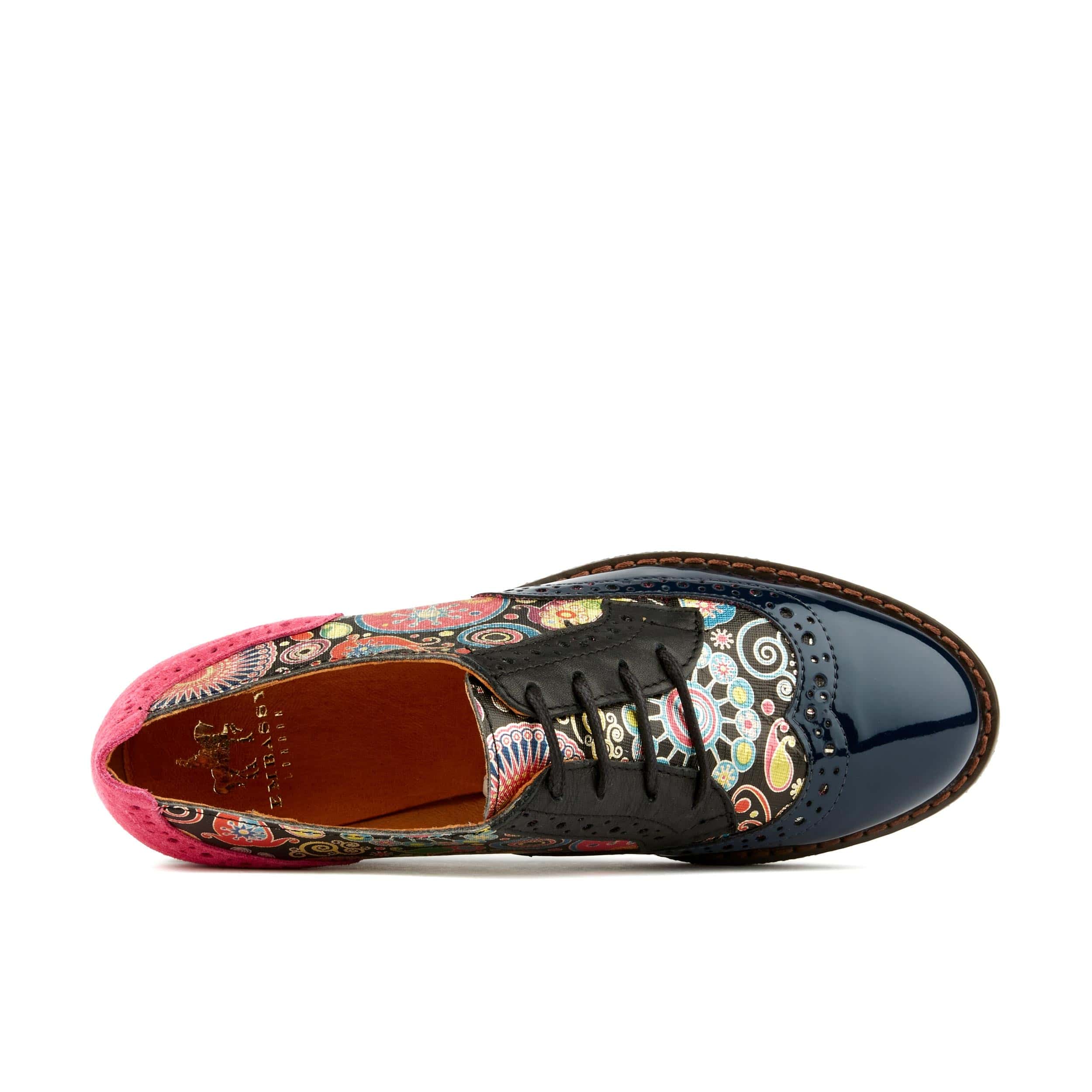 The Artist - Navy Pink - Women's leather lace-up shoe with brogue detailing