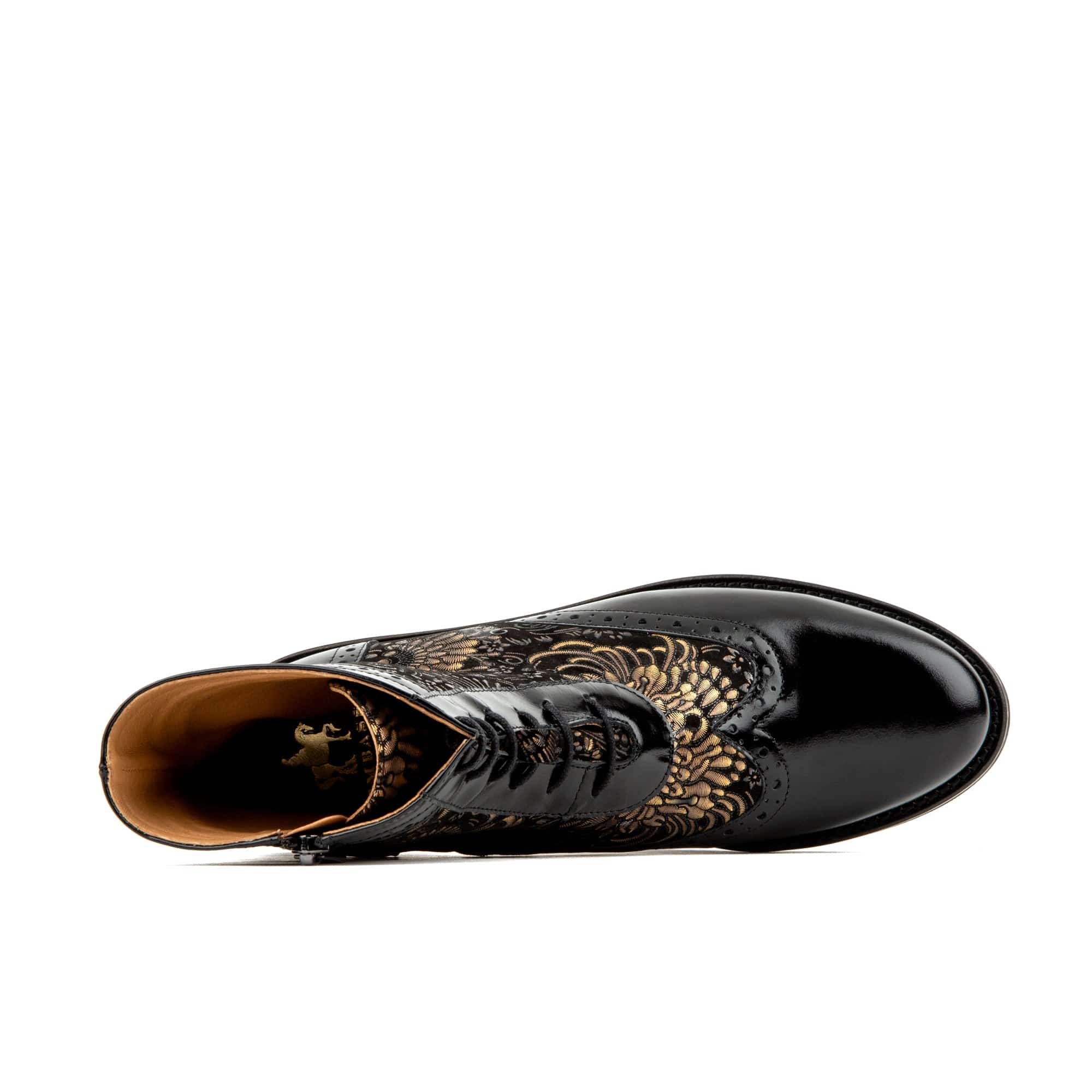 Mantis - Black Gold - Women's above-the-ankle lace-up boot with brogue & paisley detailing