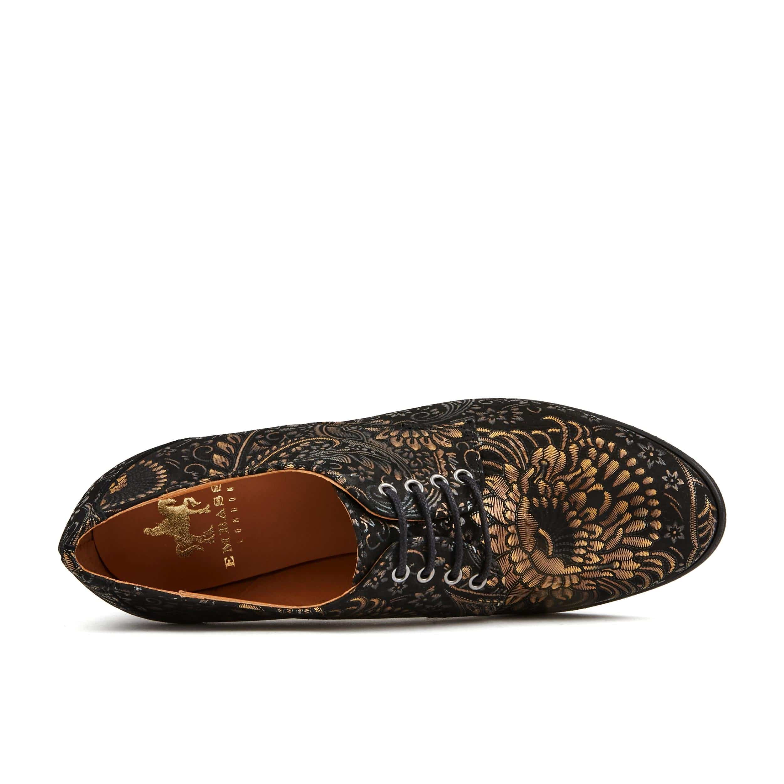 Roulette - Gold feathers - Women's leather heeled oxford lace-up