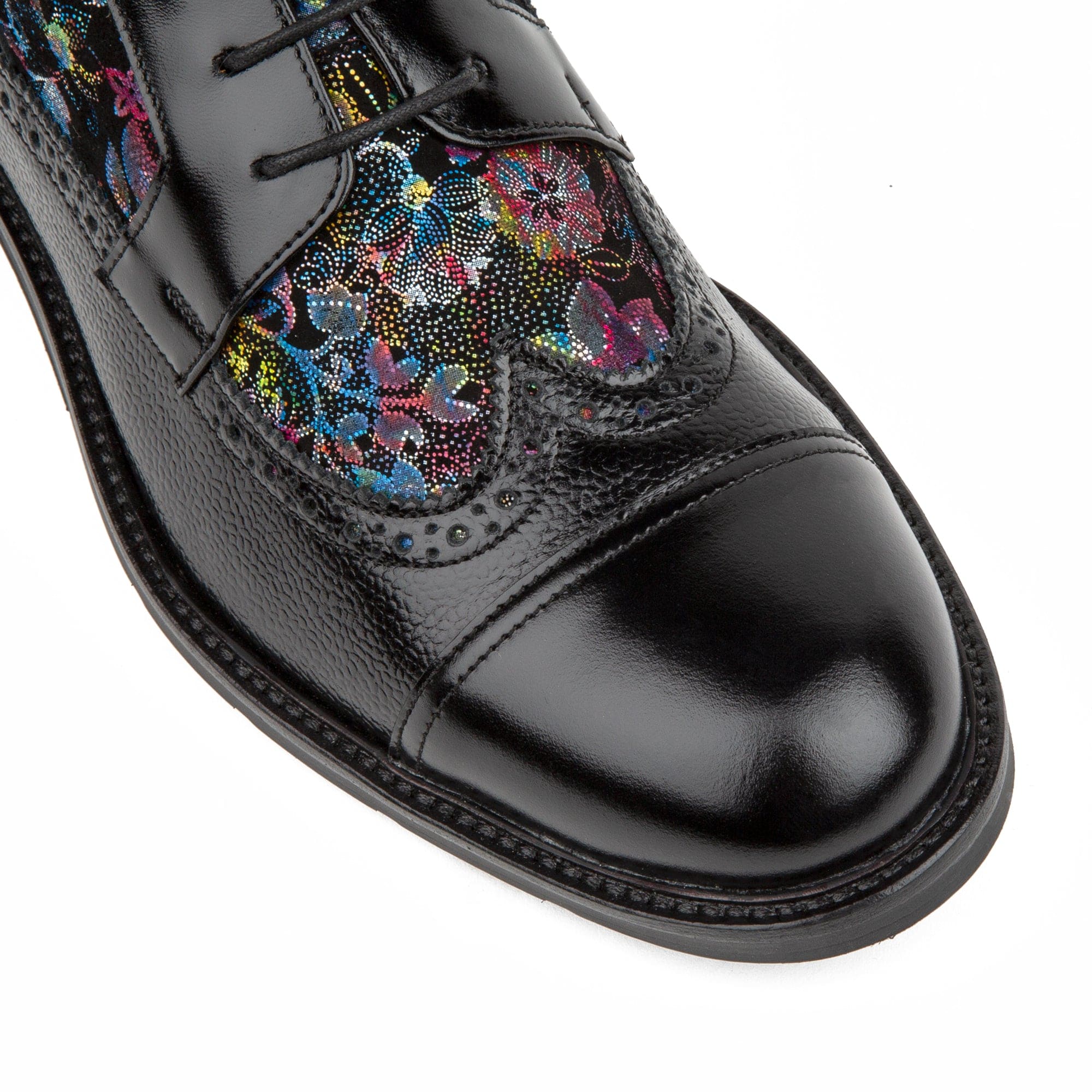 Charles - Black Flower - Men's lace up and zip up dressy leather boot