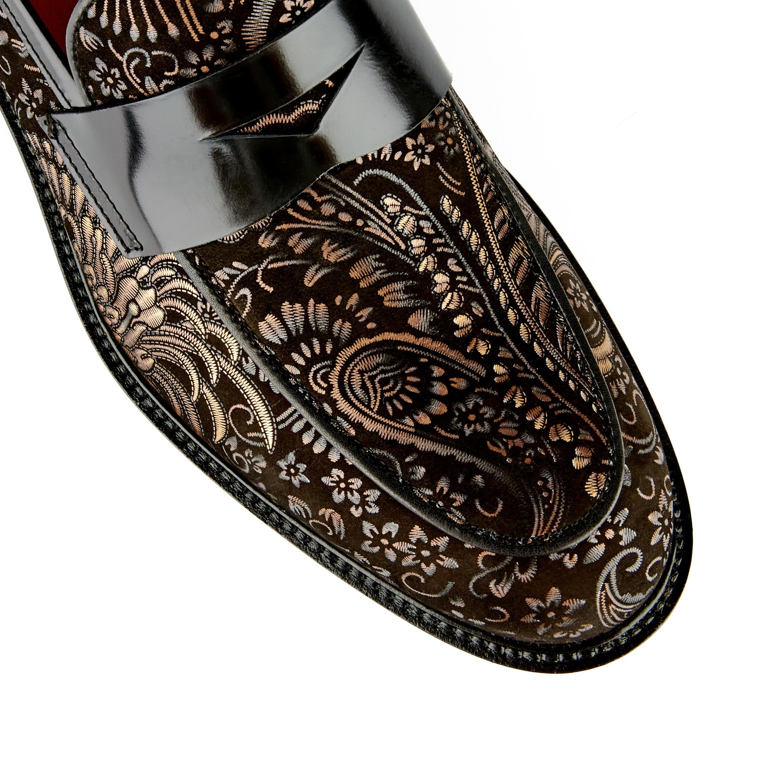 Presley - Black & Gold - Men's quality leather penny loafer in gold and black
