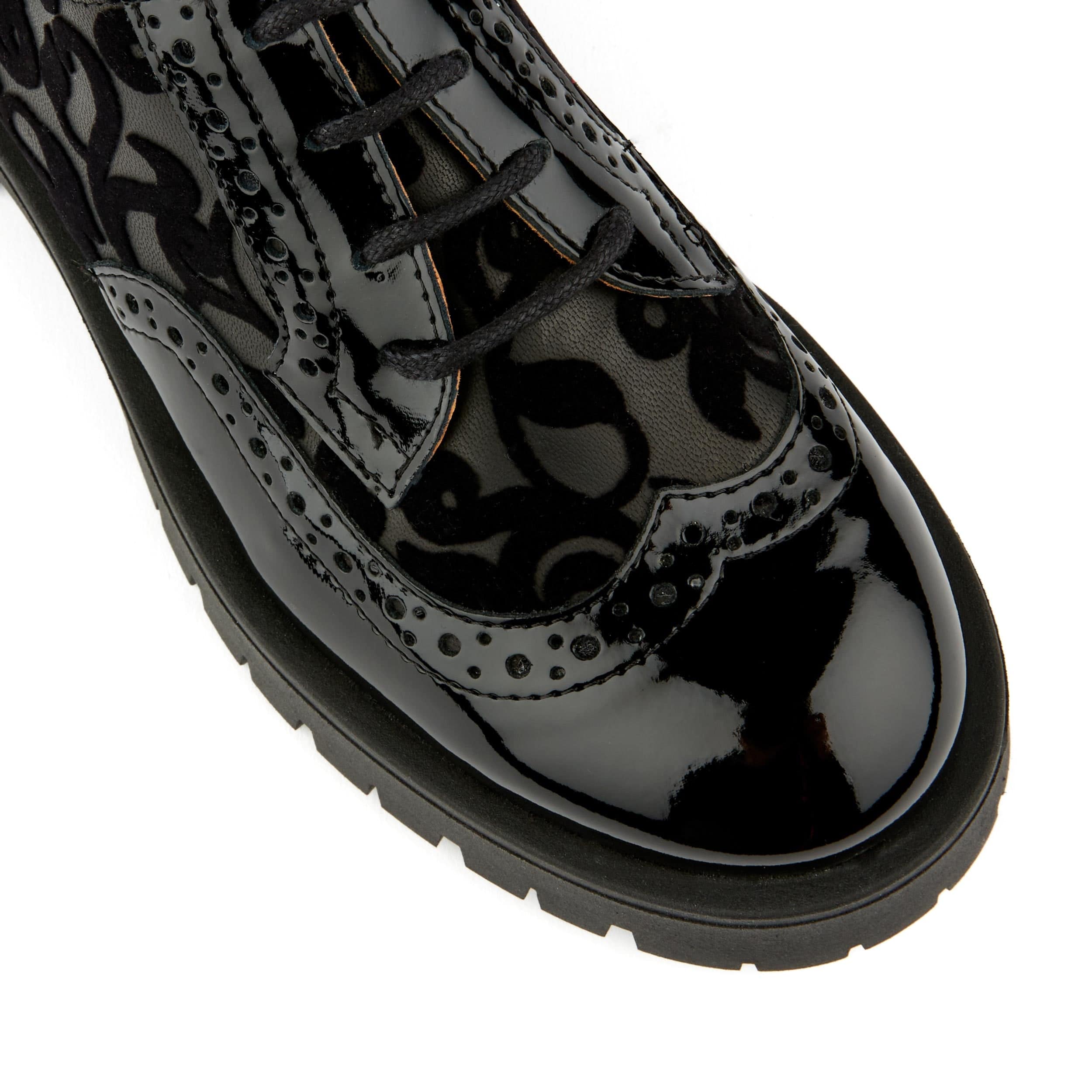 Artisan - Black Floral - Women's leather lace-up shoe with brogue detailing