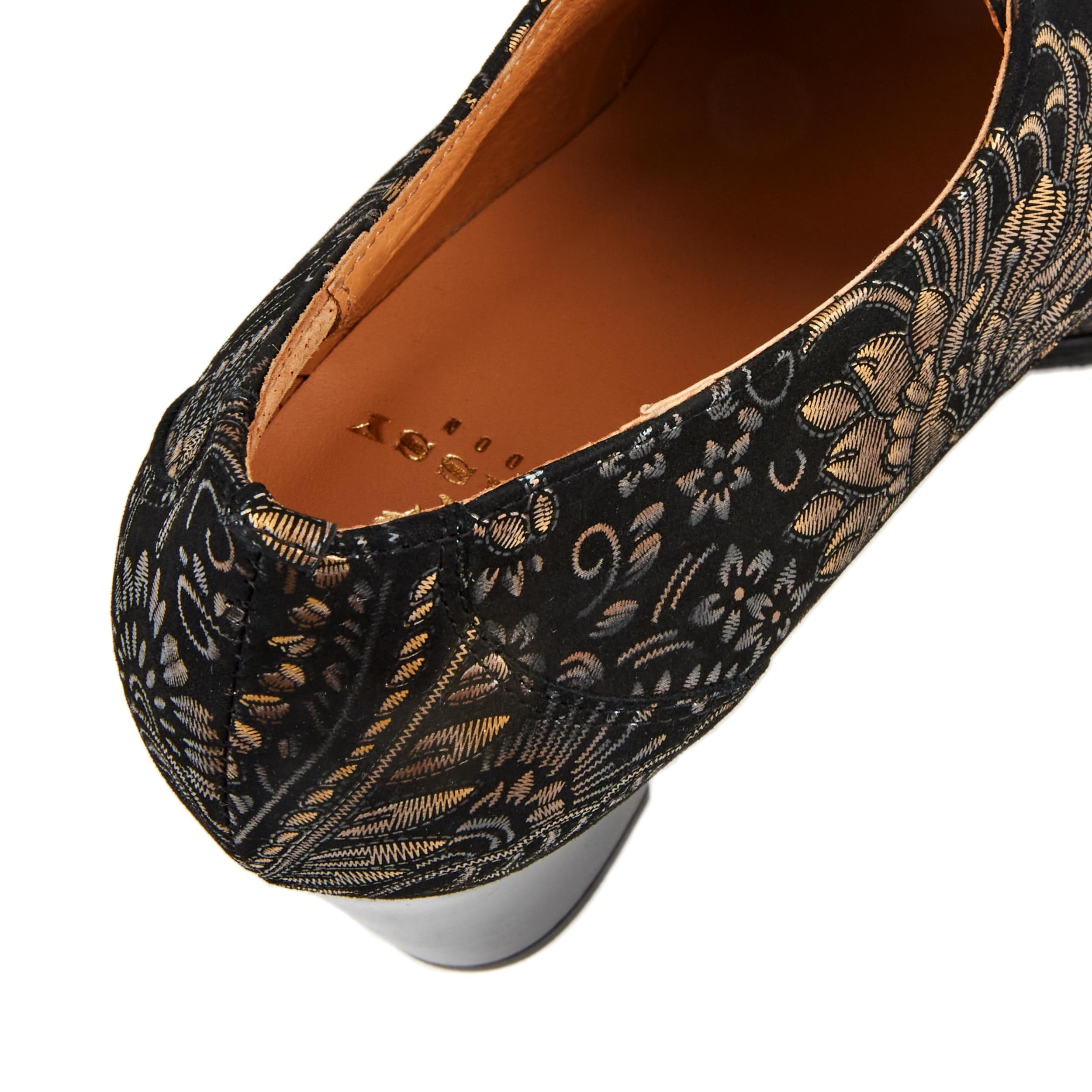 Roulette - Gold feathers - Women's leather heeled oxford lace-up