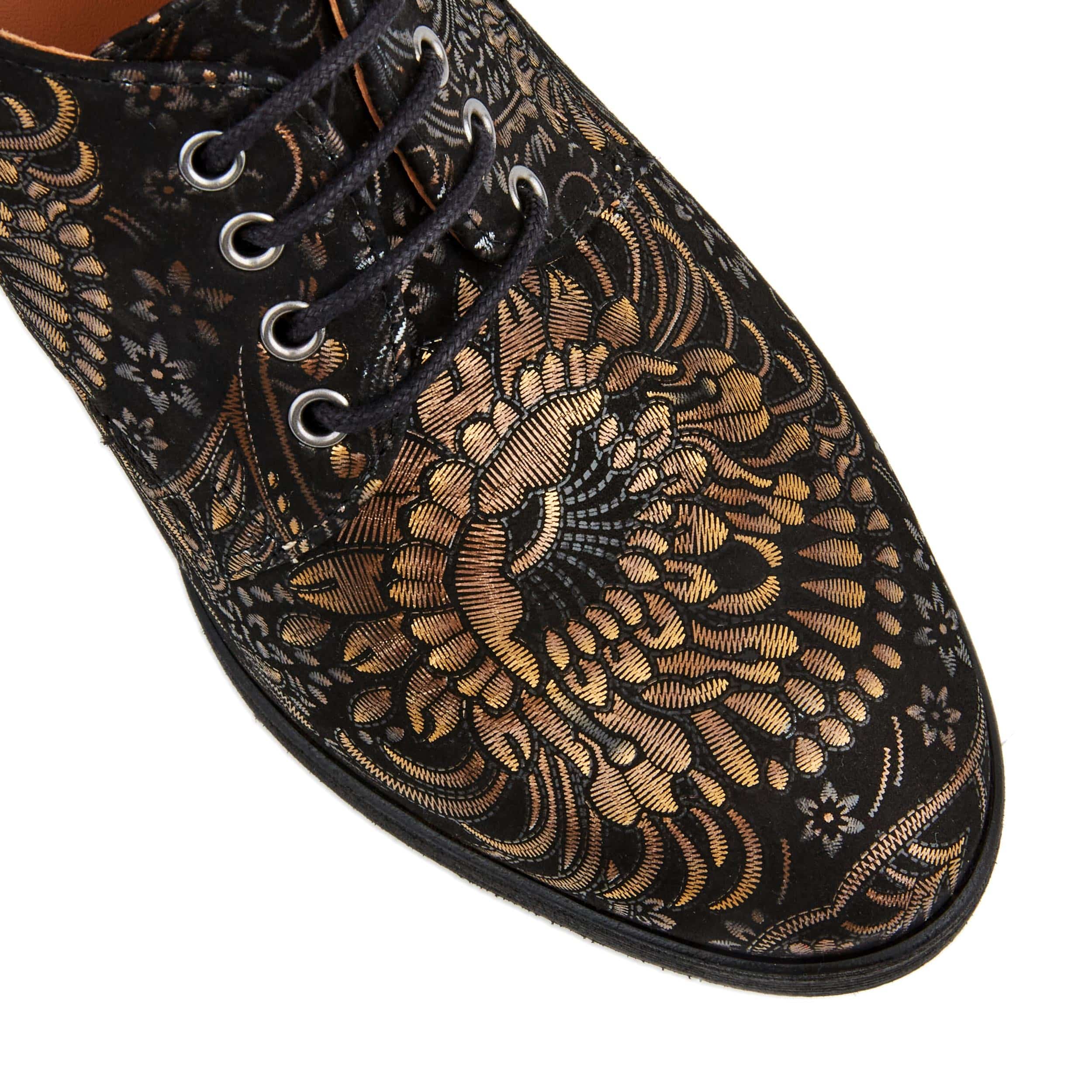 Roulette - Gold feathers - Women's leather heeled oxford lace-up