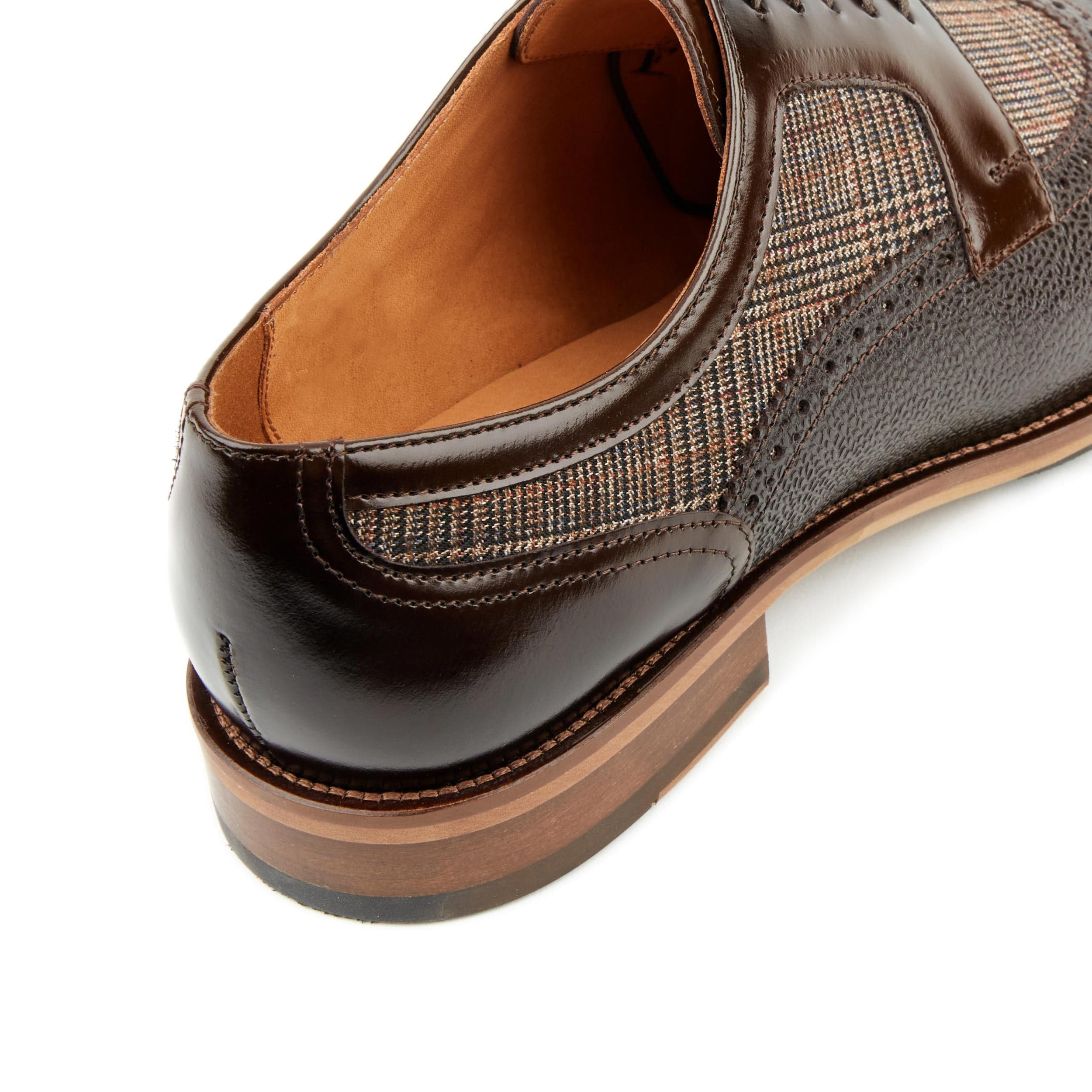 Orlando - Brown Check - Men's leather dressy shoe with toe cap and brogue details