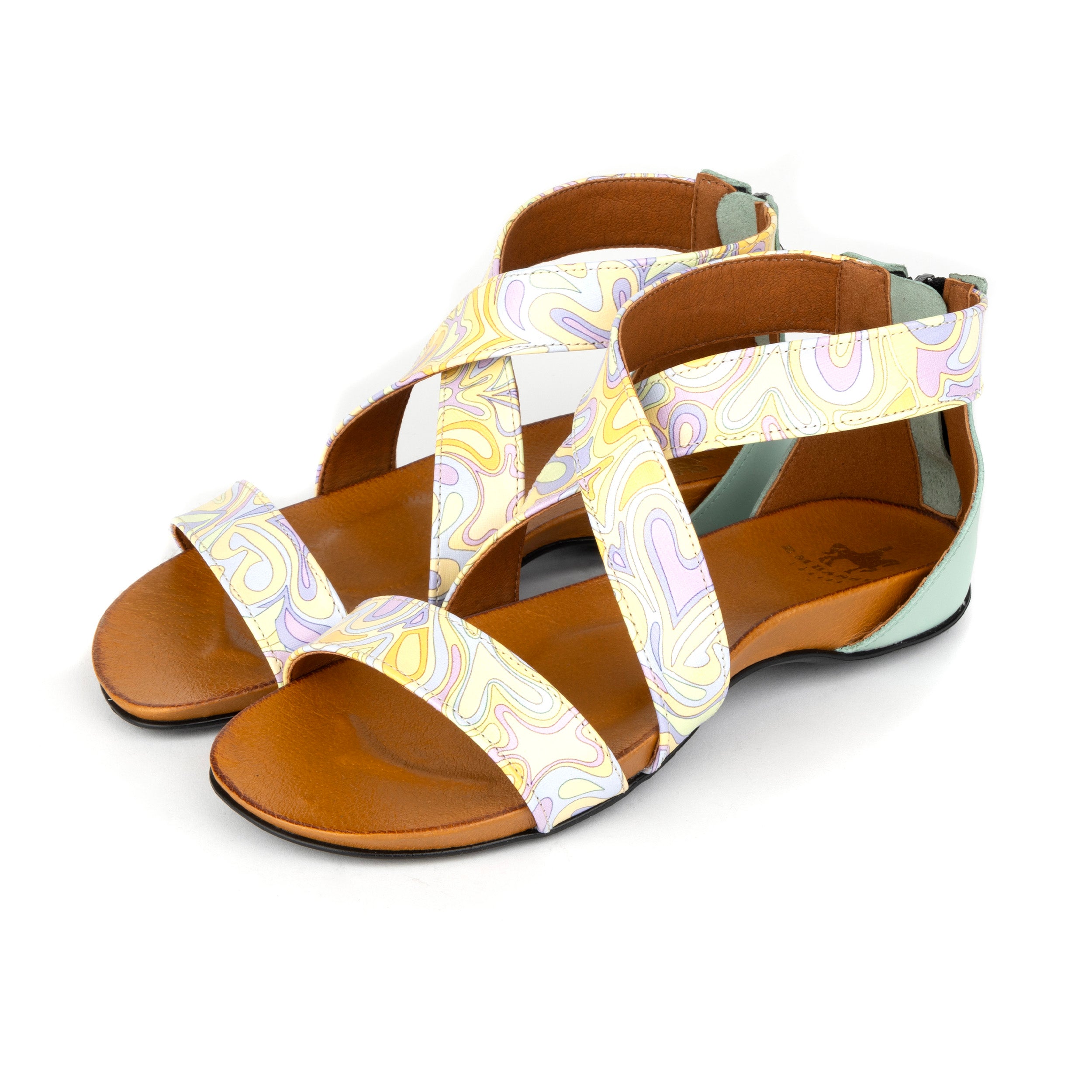 Isabella - Mint & Pastel Multi - Women's cross strap sandal with covered zip-up heel