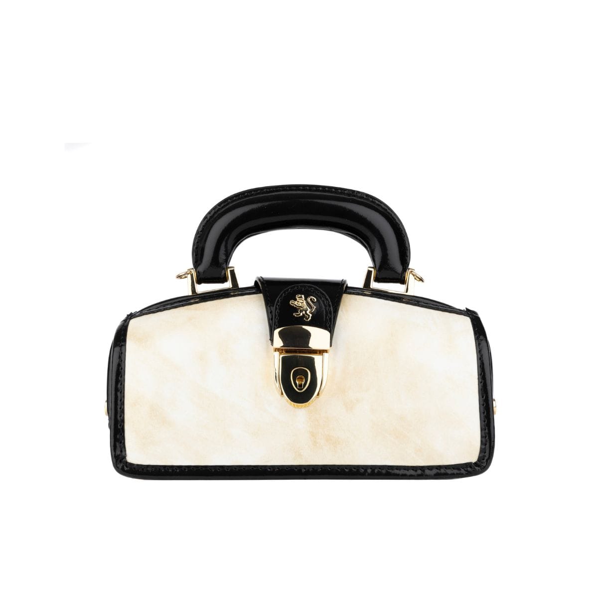 Gazelle Mini - White & Black - Women’s mini patent leather top handle & crossbody bag