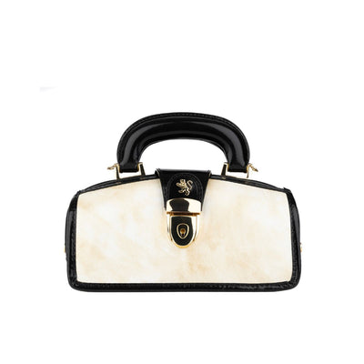 Gazelle Mini - White & Black - Women’s mini patent leather top handle & crossbody bag