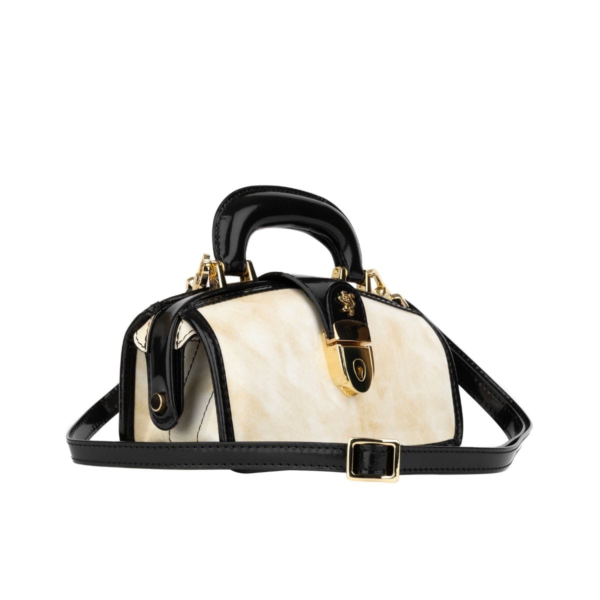 Gazelle Mini - White & Black - Women’s mini patent leather top handle & crossbody bag