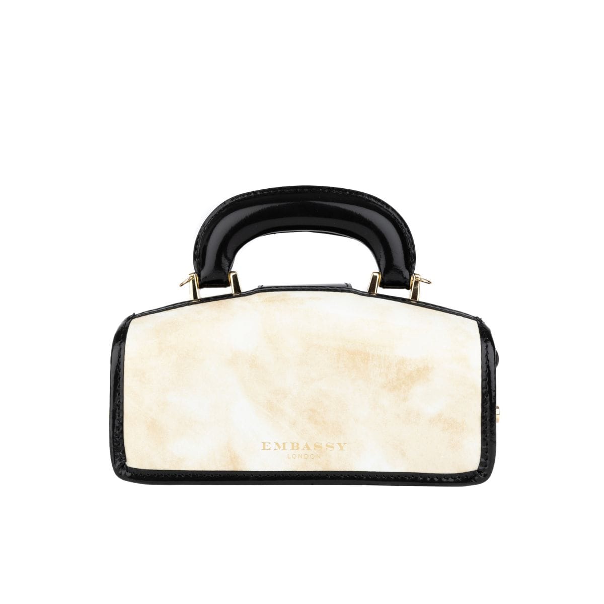 Gazelle Mini - White & Black - Women’s mini patent leather top handle & crossbody bag