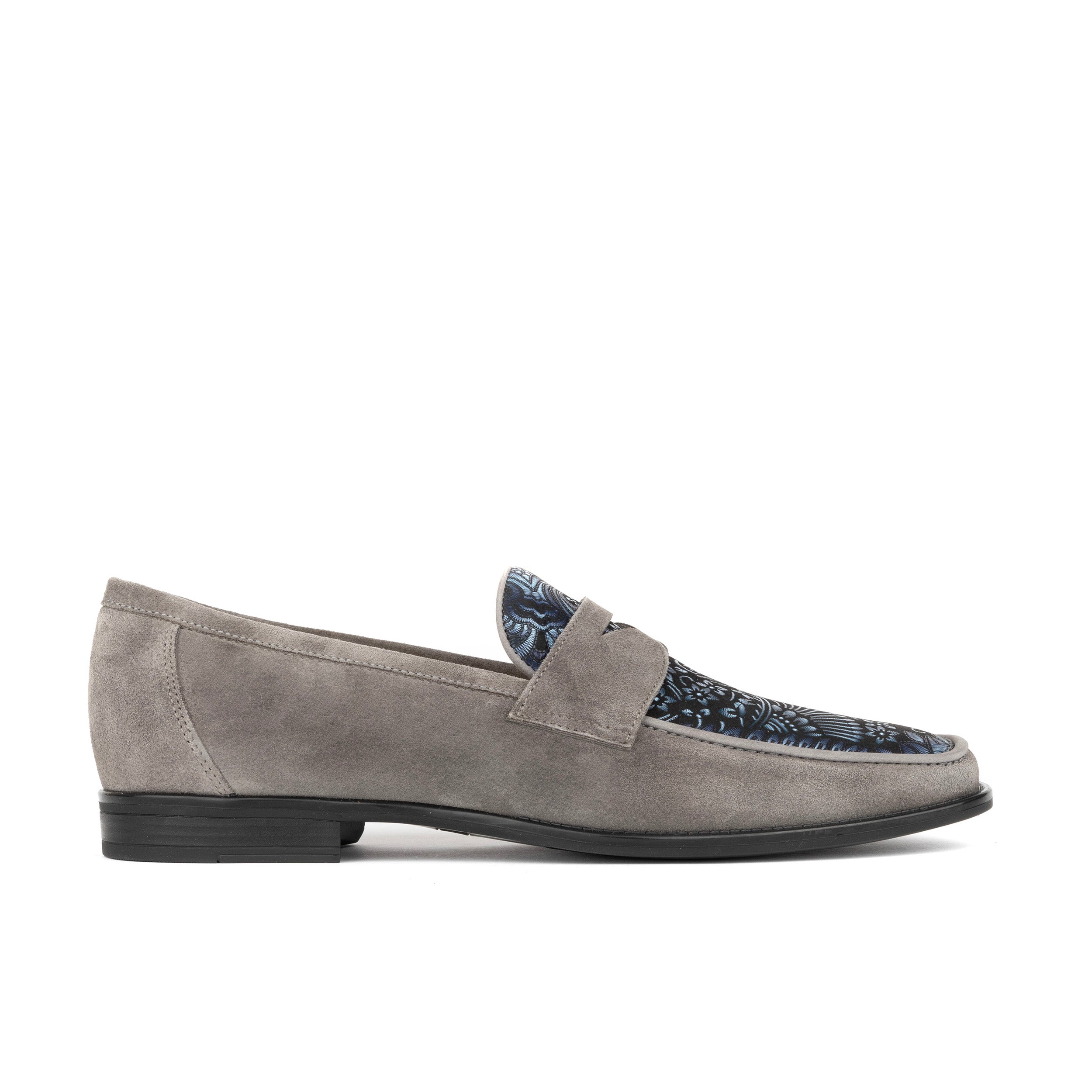 Henry - Light Grey & Paisley - Men's Suede Loafer