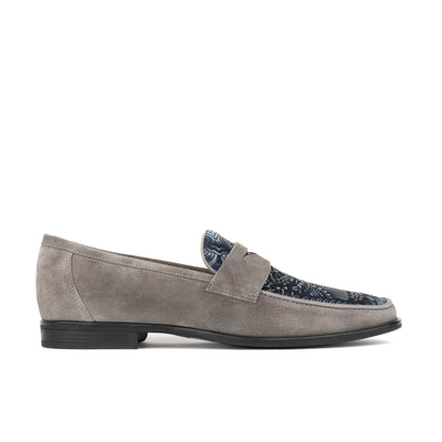 Henry - Light Grey & Paisley - Men's Suede Loafer