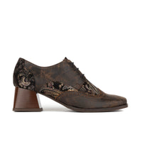 Ziggy - Brown Print - Women’s Leather & Paisley Lace-up Brogue Heel