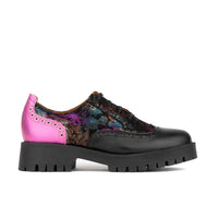 Artisan - Dark Winter Foil & Pink - Women's leather lace-up shoe with brogue detailing