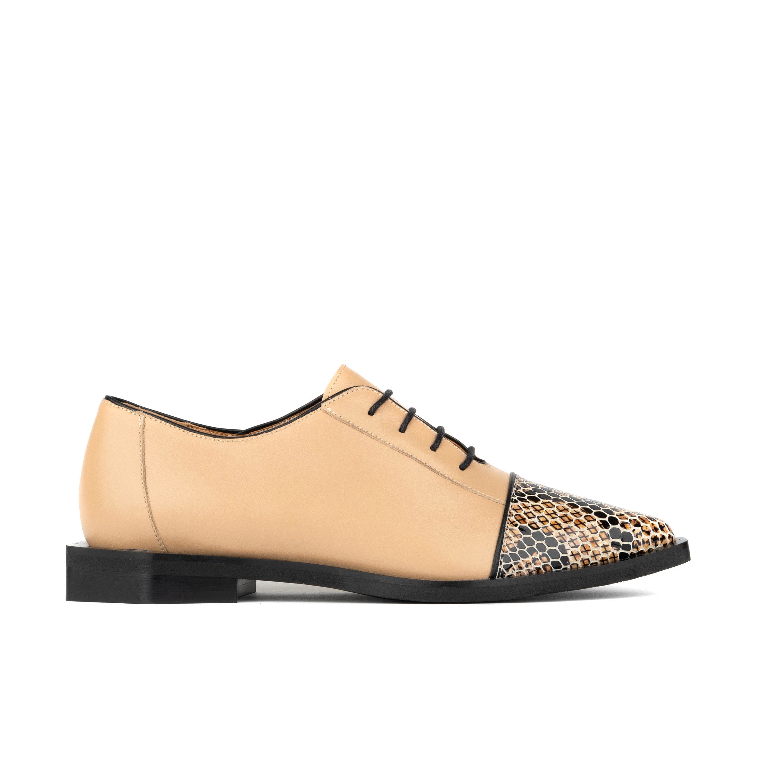 Sloan - Cream - Women's Leather Oxford with Snakeskin toe
