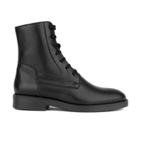 Didi Wool - Black - Women's leather lace-up and zip-up round toe combat boot