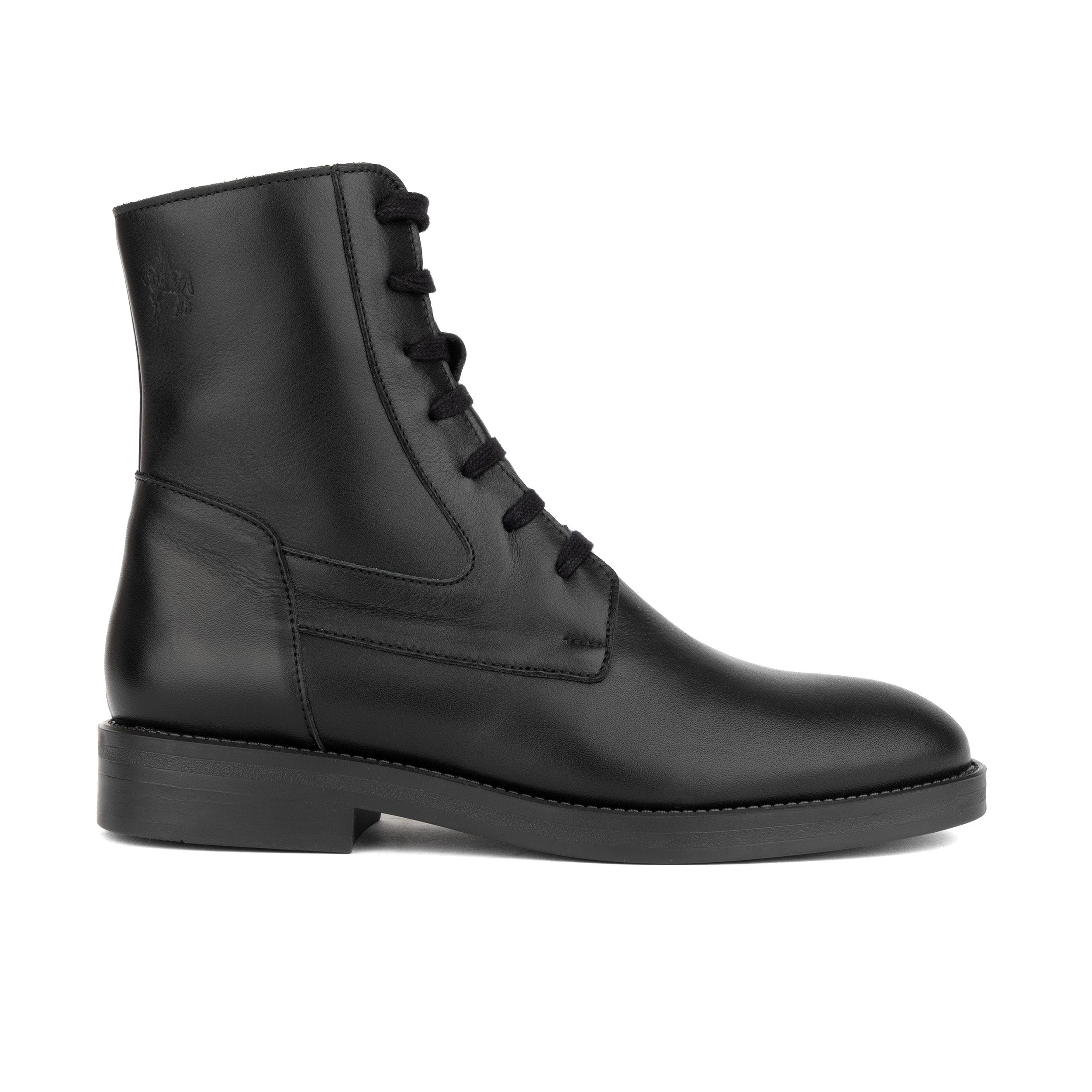 Didi Wool - Black - Women's leather lace-up and zip-up round toe combat boot