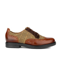 The Artist - Brown & Brown Check - Women's leather lace-up shoe with brogue detailing