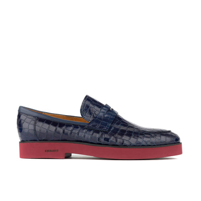 Chicago - Navy Croco - Men's croc effect leather penny loafer on lightweight sole
